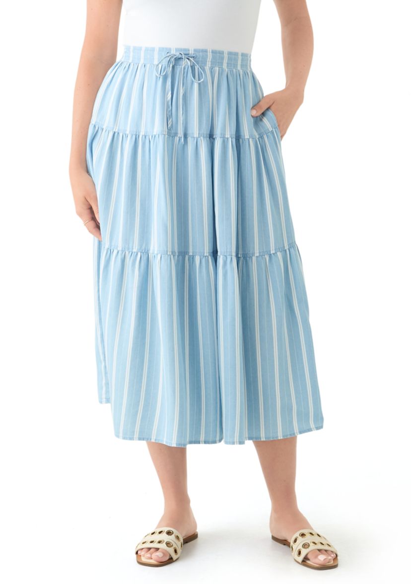 Petite Ruffle Tiered Striped Skirt