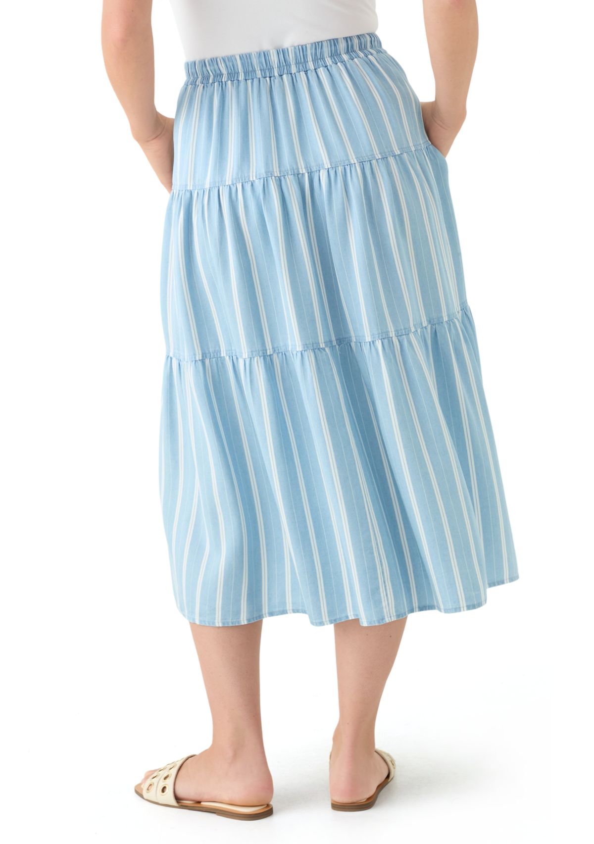 Petite Ruffle Tiered Striped Skirt