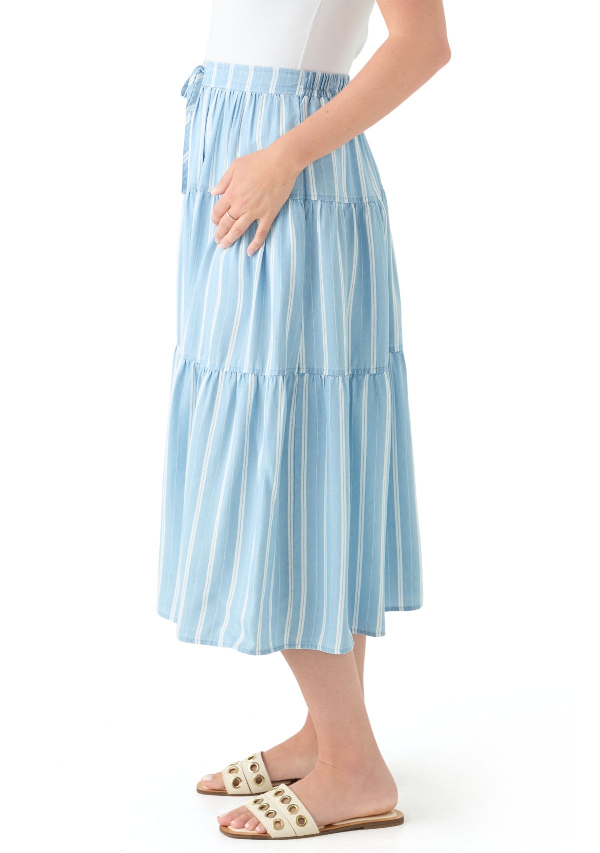 Petite Ruffle Tiered Striped Skirt