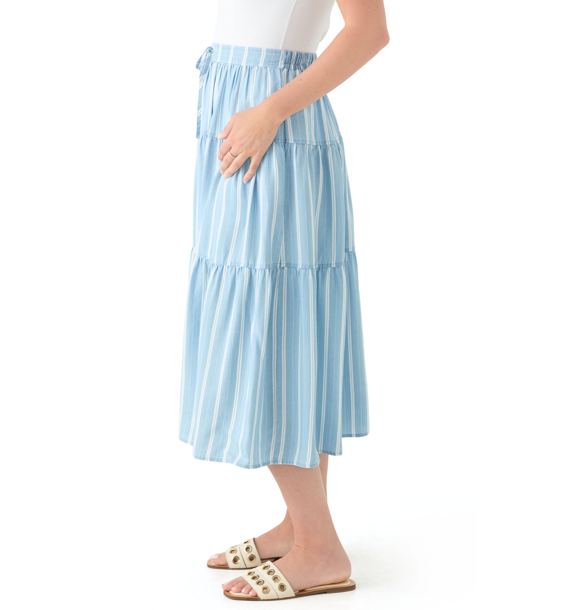 Petite Ruffle Tiered Striped Skirt