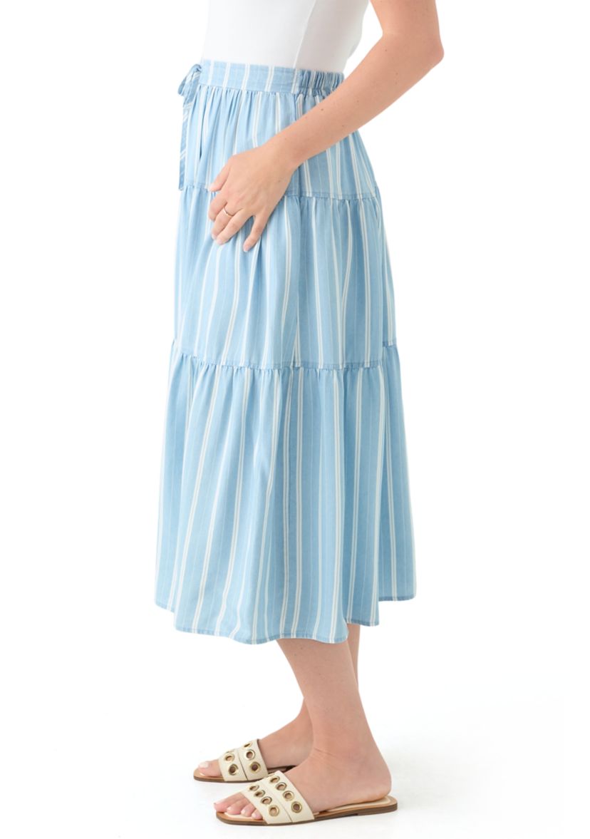 Petite Ruffle Tiered Striped Skirt