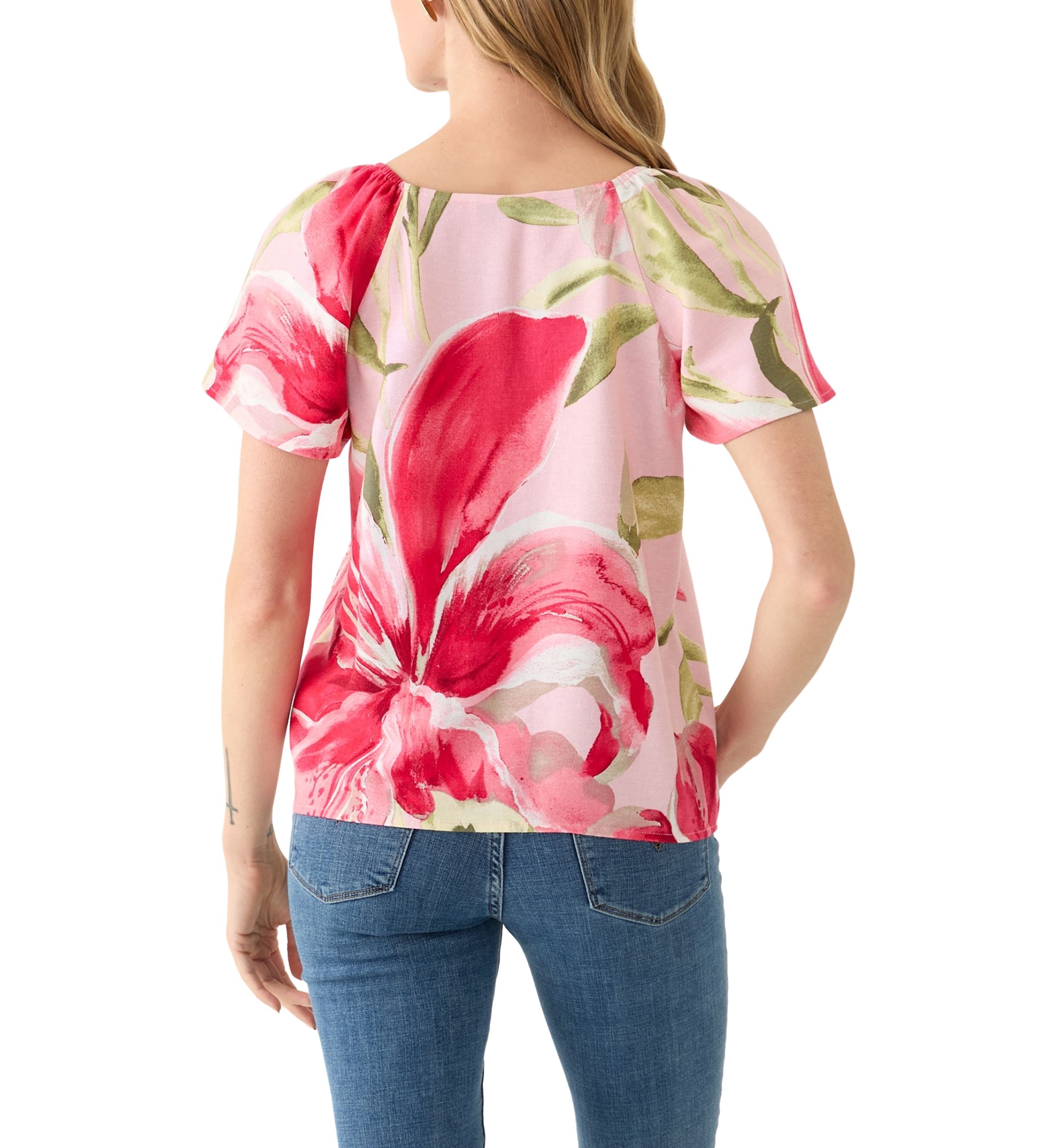 Petite Short Flutter Sleeve Floral Top