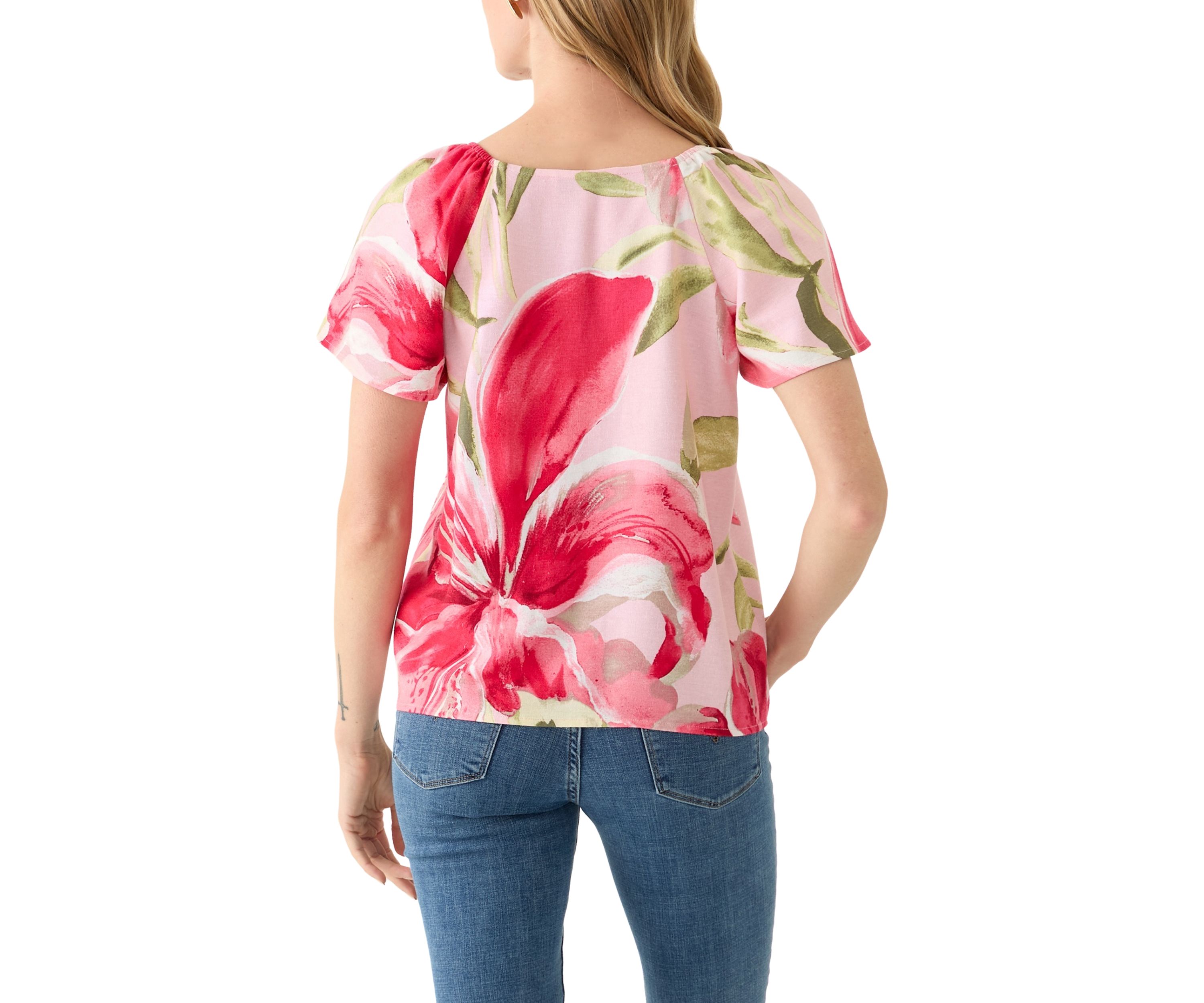 Petite Short Flutter Sleeve Floral Top