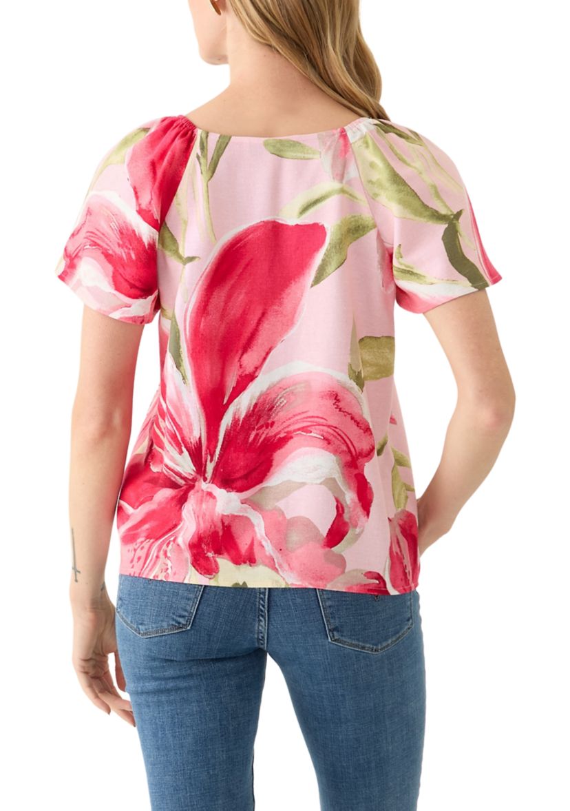 Petite Short Flutter Sleeve Floral Top