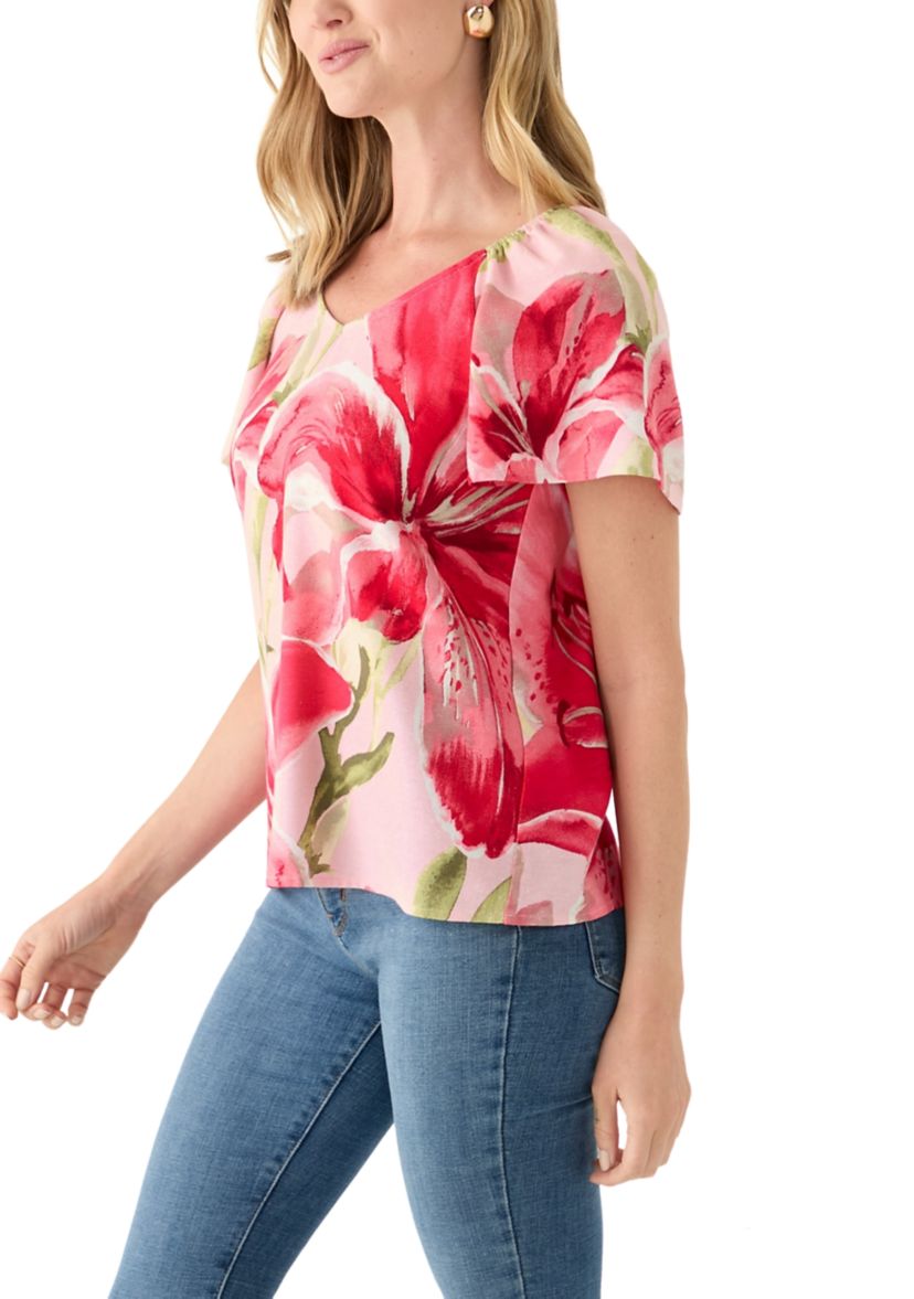 Petite Short Flutter Sleeve Floral Top
