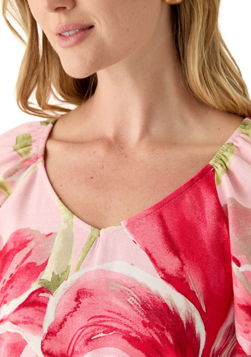 Petite Short Flutter Sleeve Floral Top