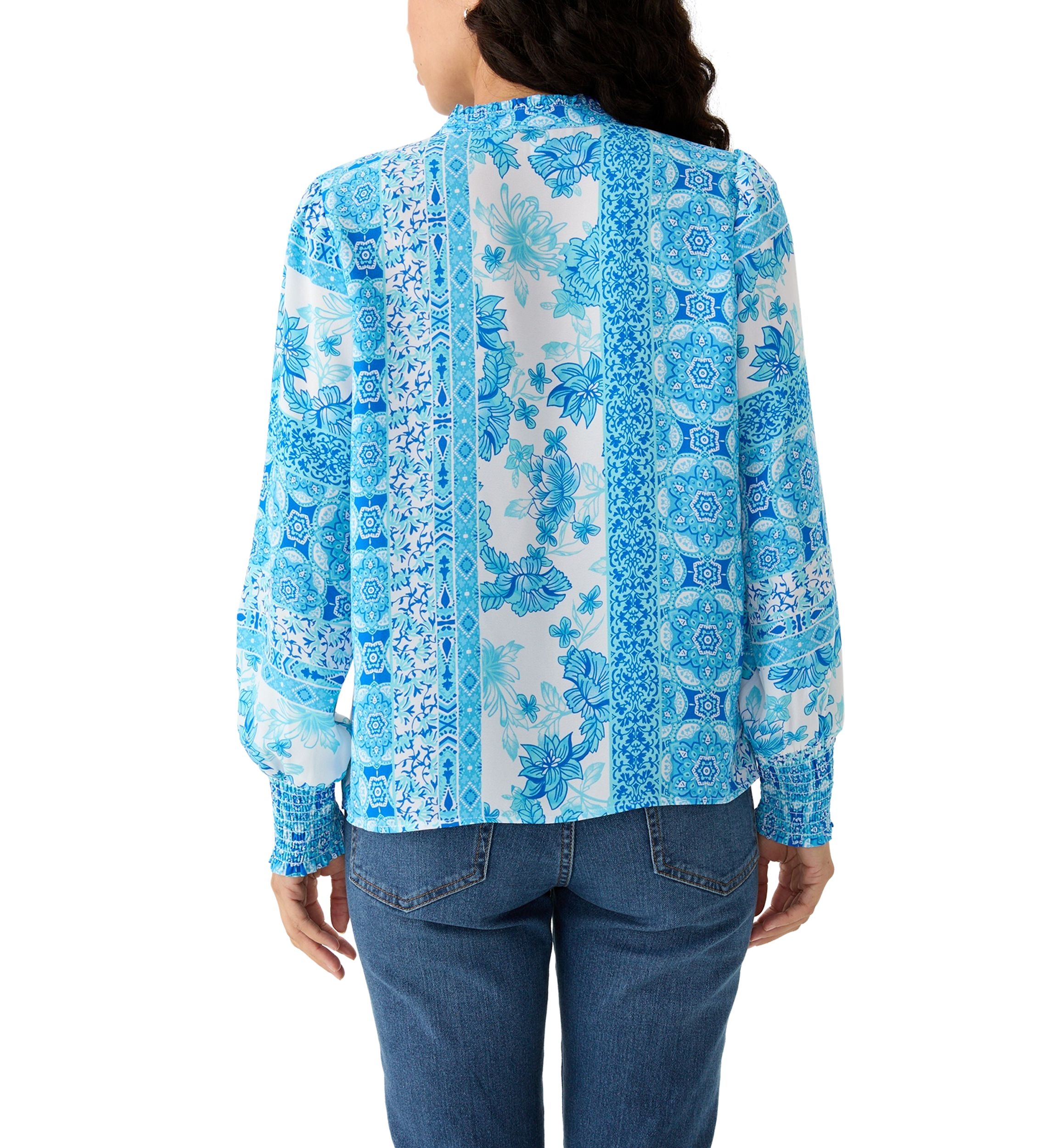 Petite Printed Long Sleeve Button Down Blouse