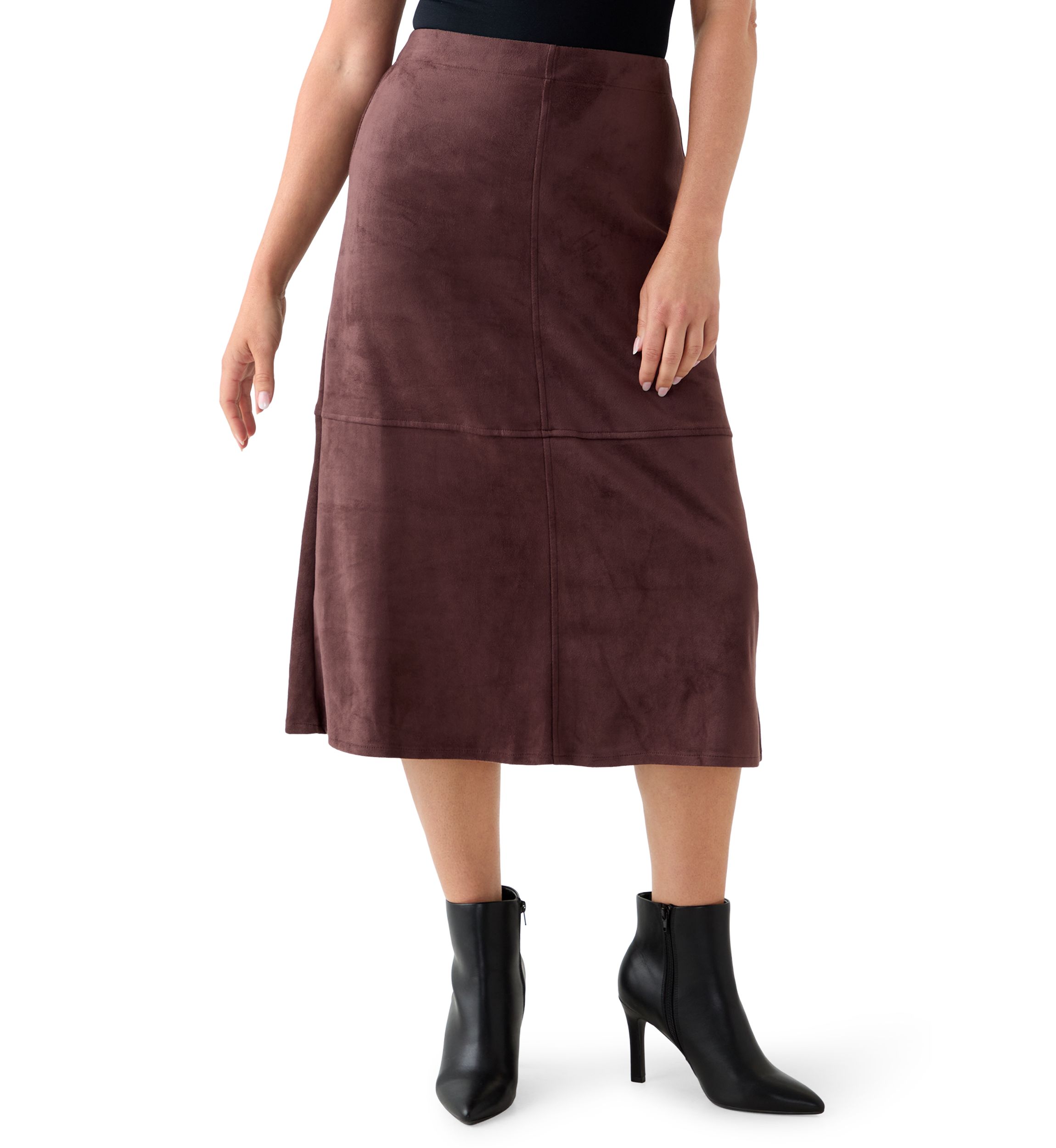 Petite Faux Suede Seamed Midi Skirt