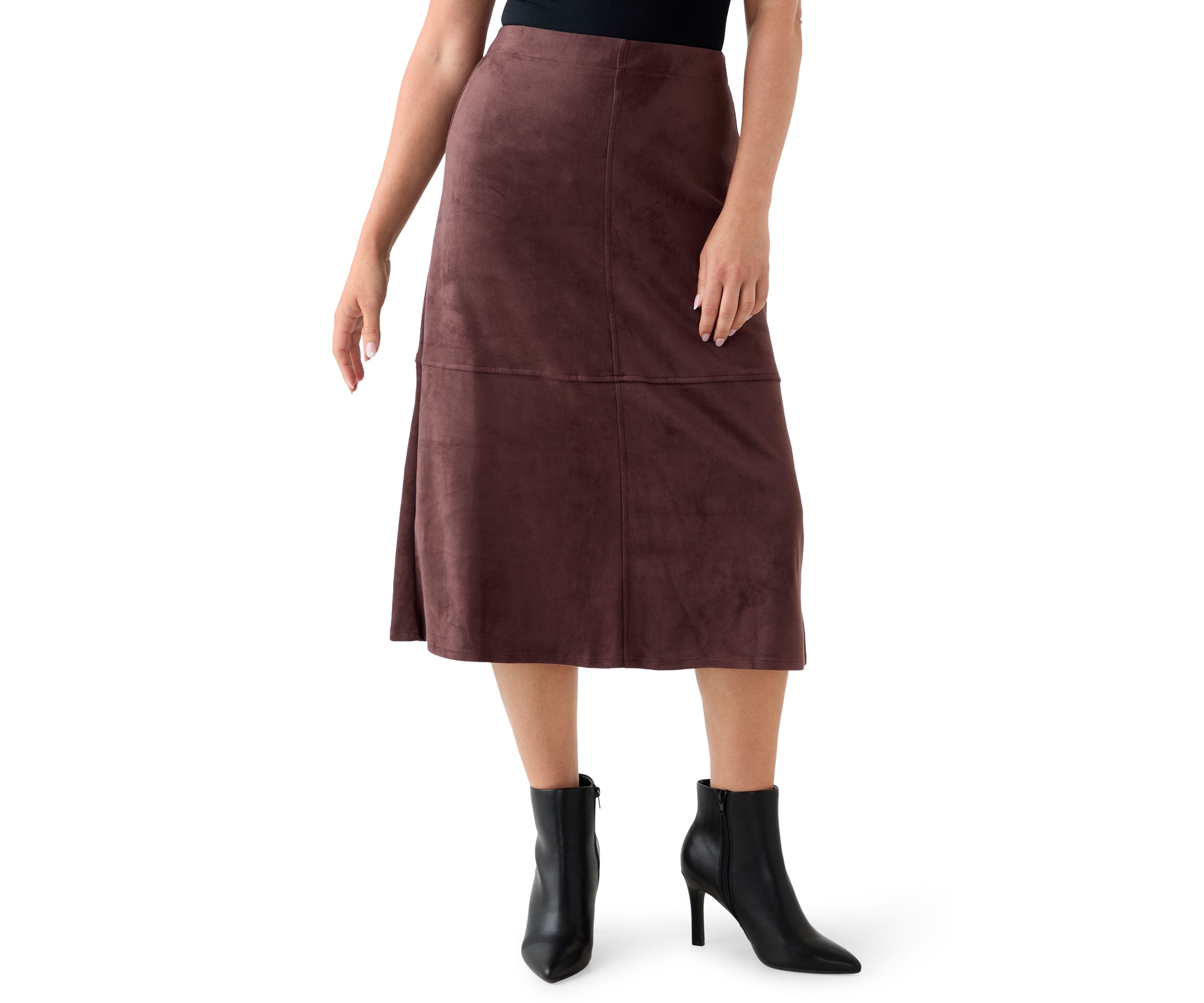Petite Faux Suede Seamed Midi Skirt