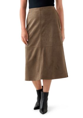 Fever Women's Petite Faux Suede Seamed Midi Skirt, PS