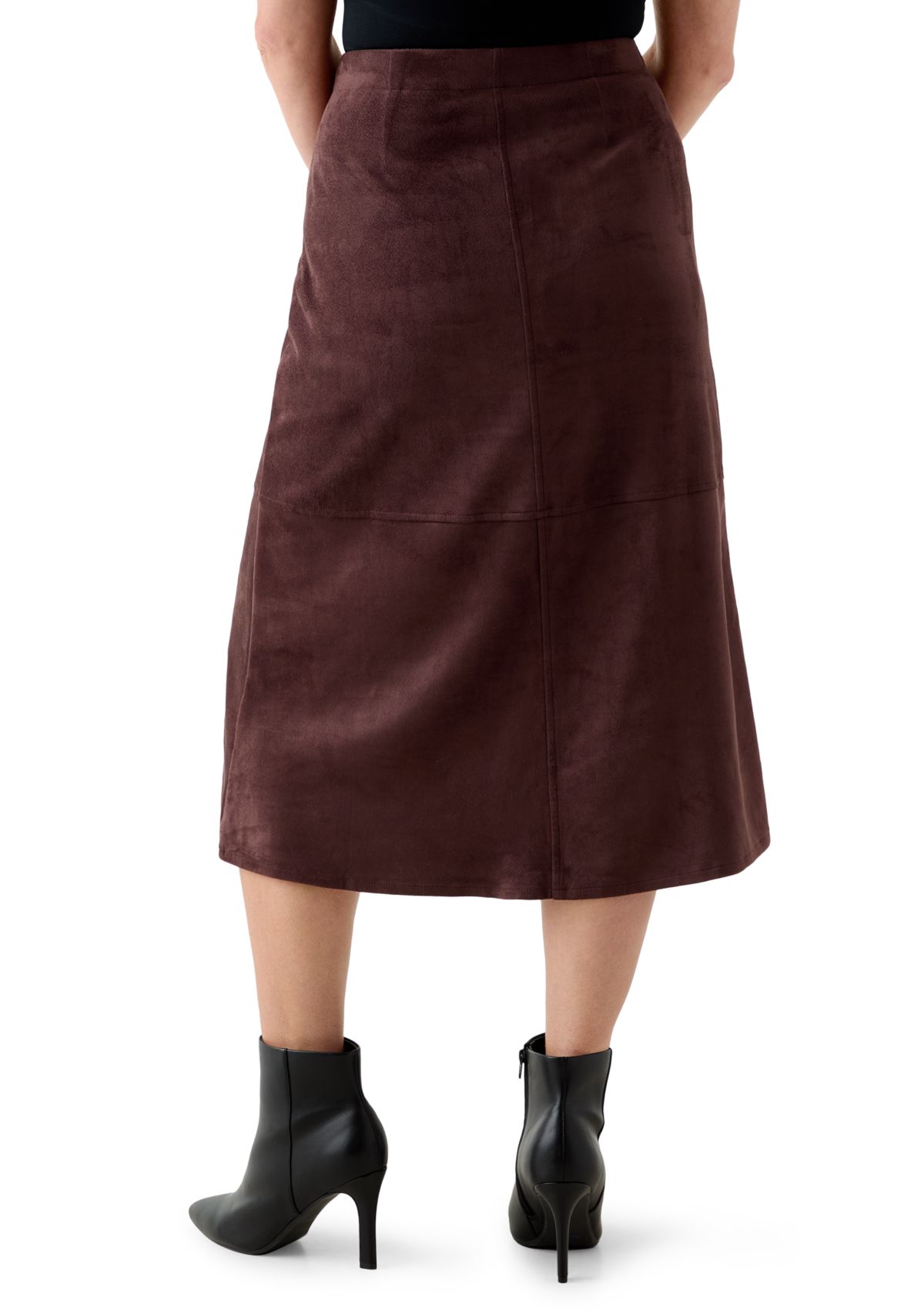 Petite Faux Suede Seamed Midi Skirt
