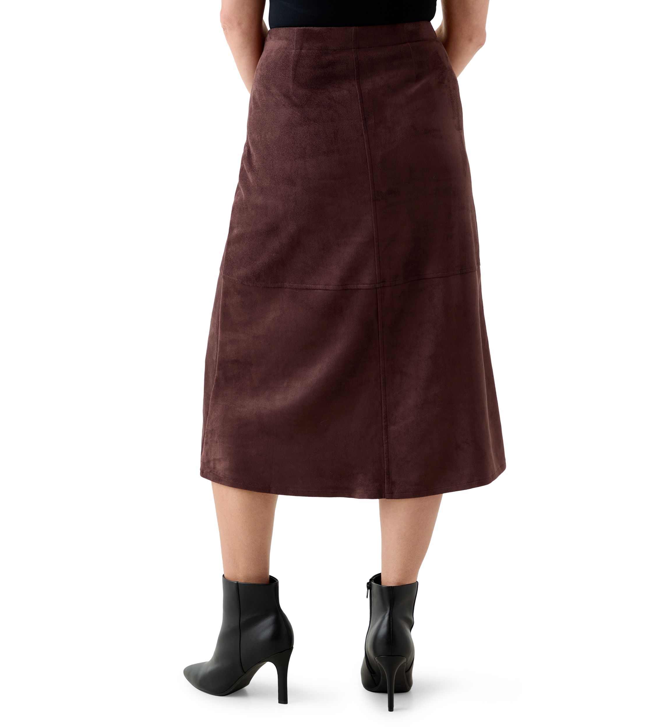 Petite Faux Suede Seamed Midi Skirt