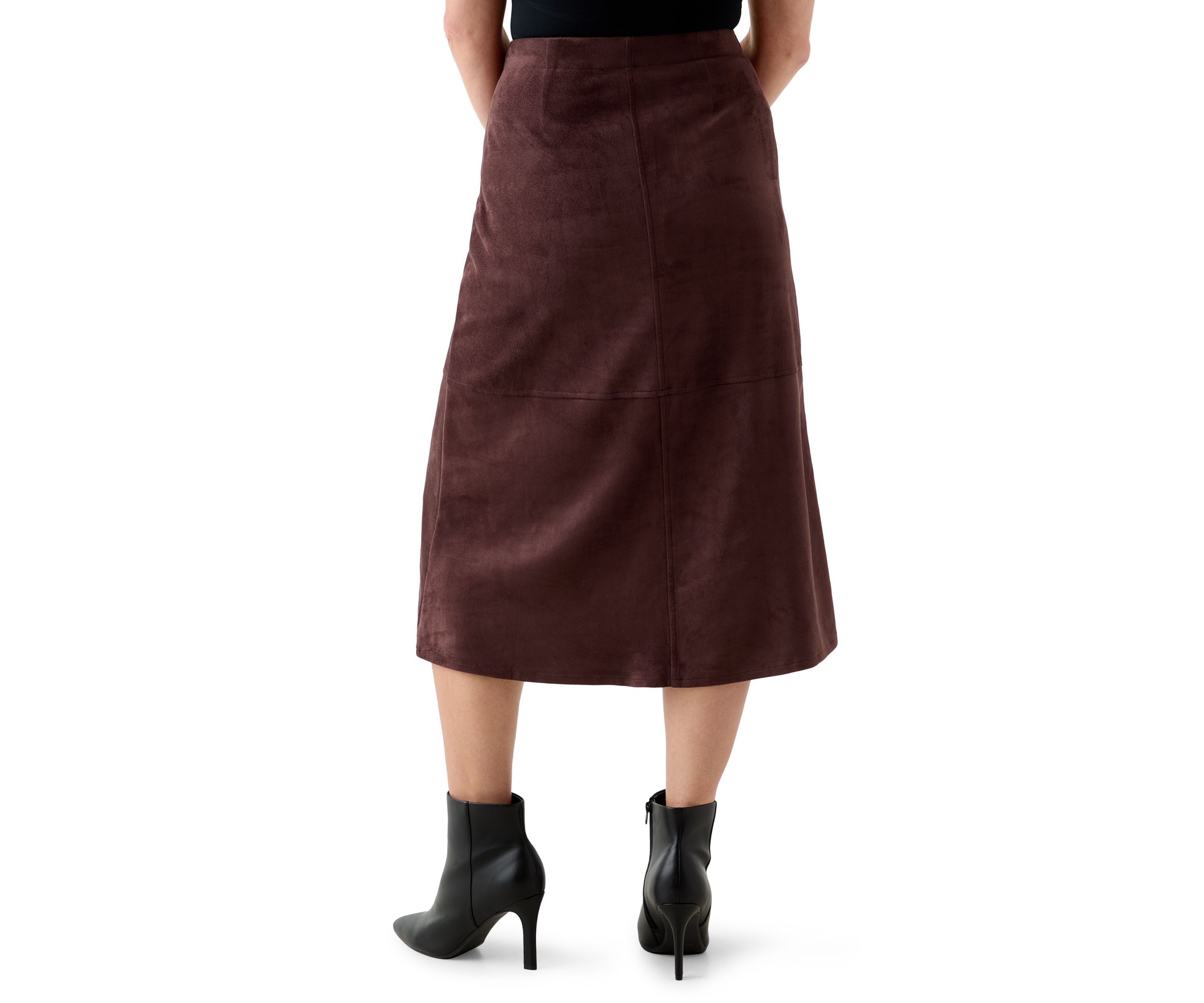 Petite Faux Suede Seamed Midi Skirt