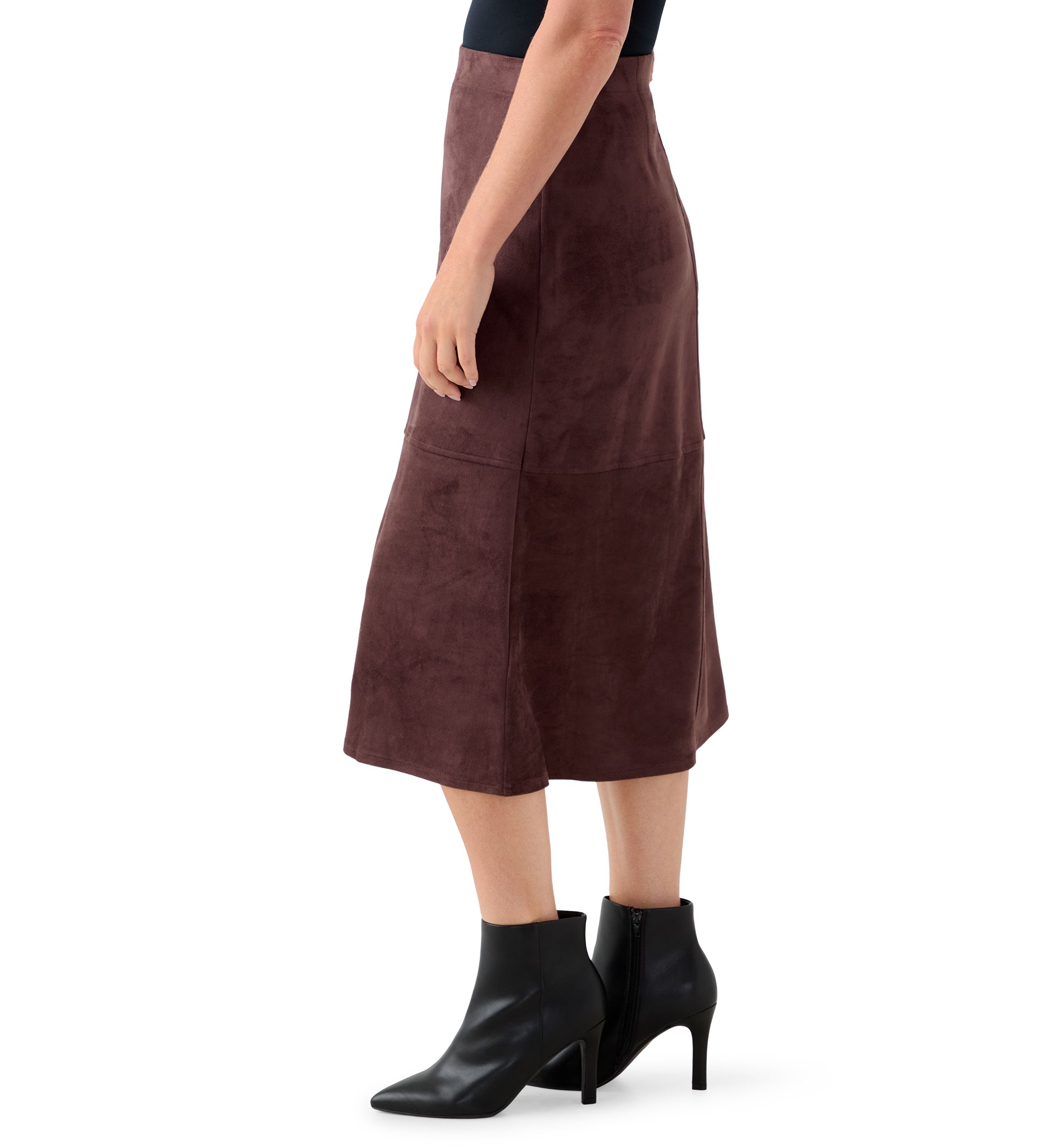 Petite Faux Suede Seamed Midi Skirt