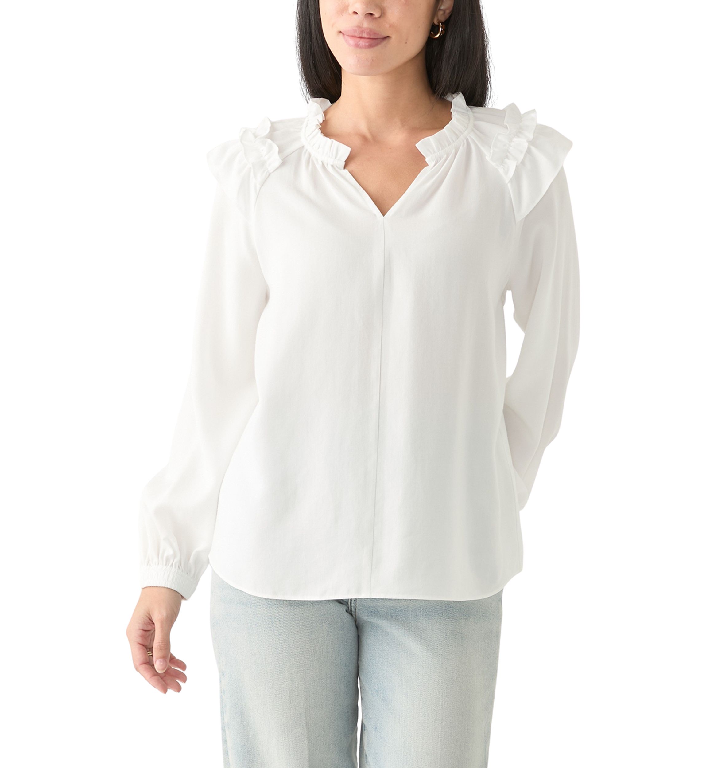 Petite Split Neck Ruffle Top