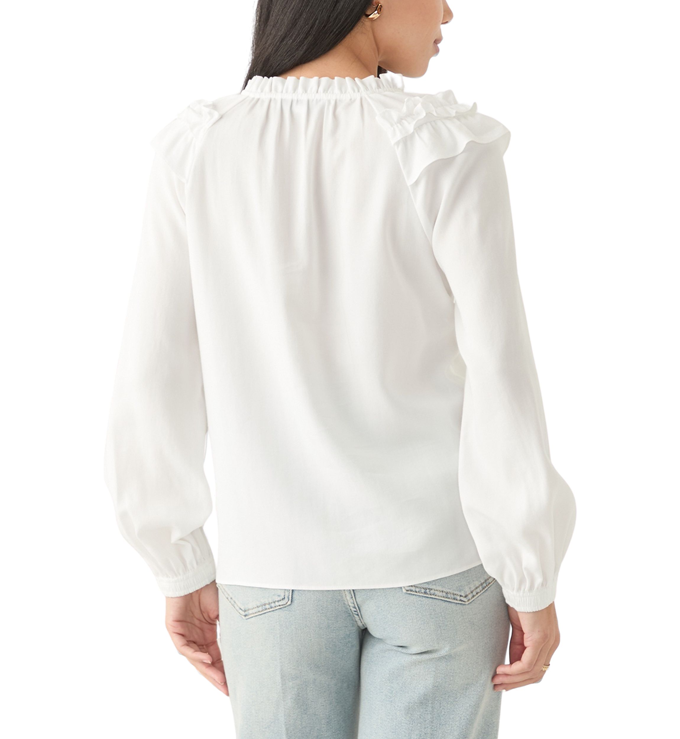 Petite Split Neck Ruffle Top