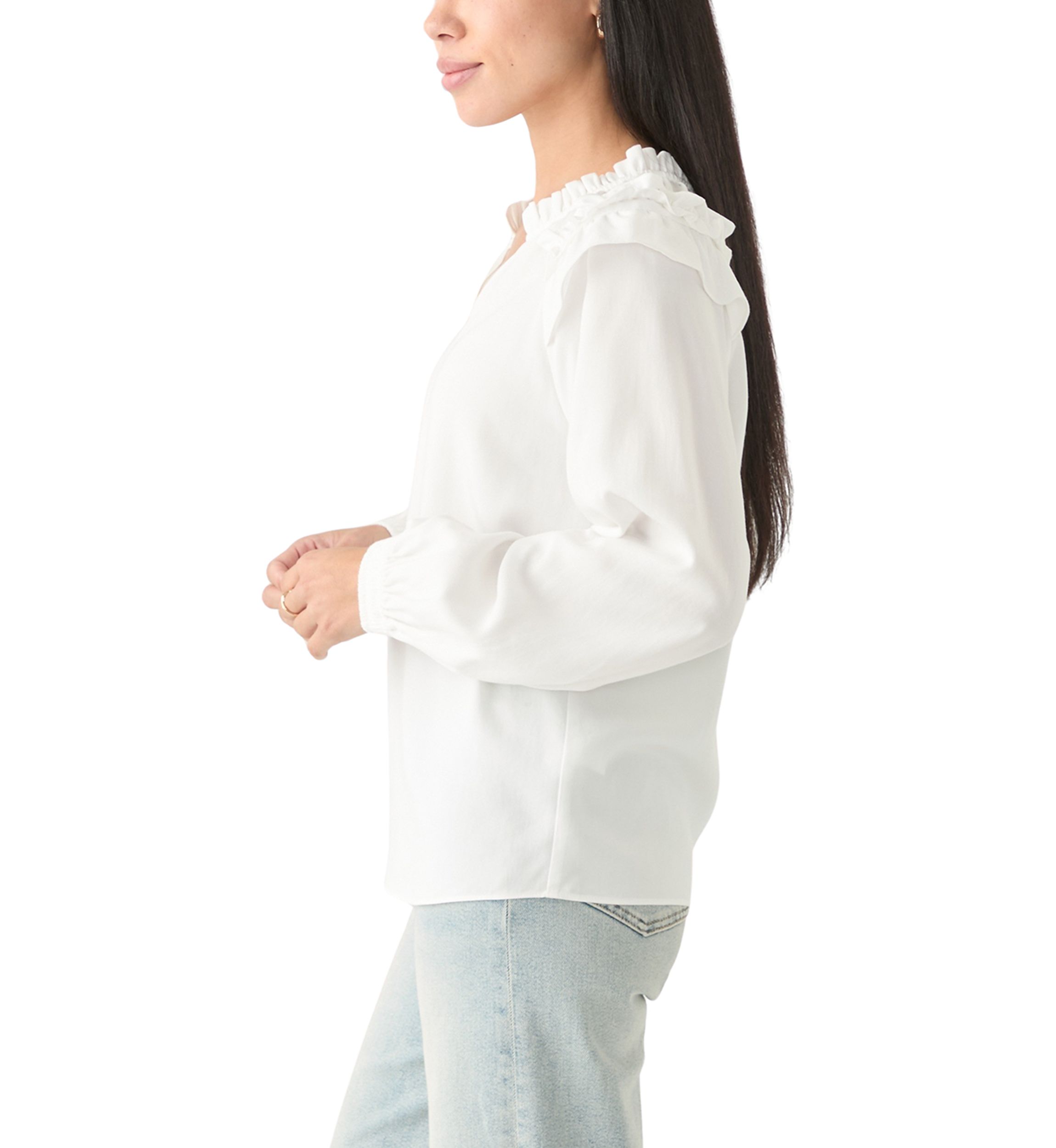 Petite Split Neck Ruffle Top