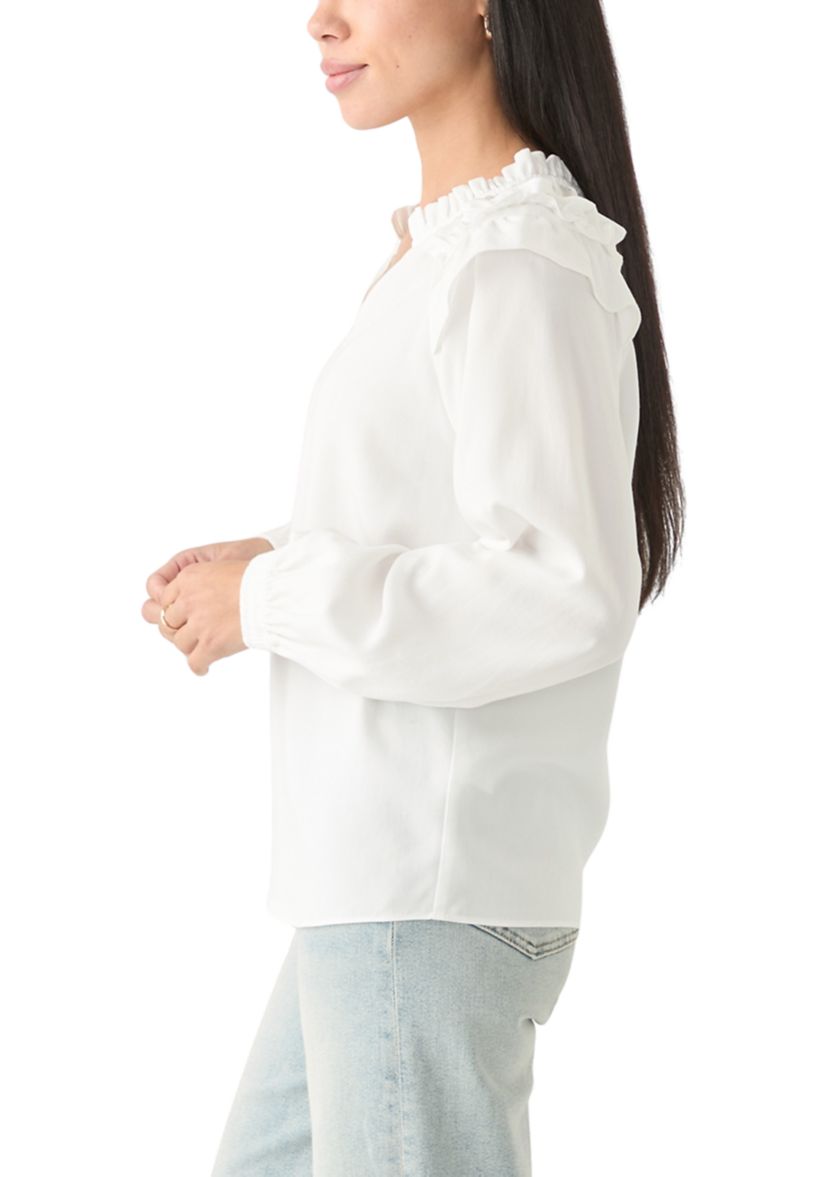 Petite Split Neck Ruffle Top