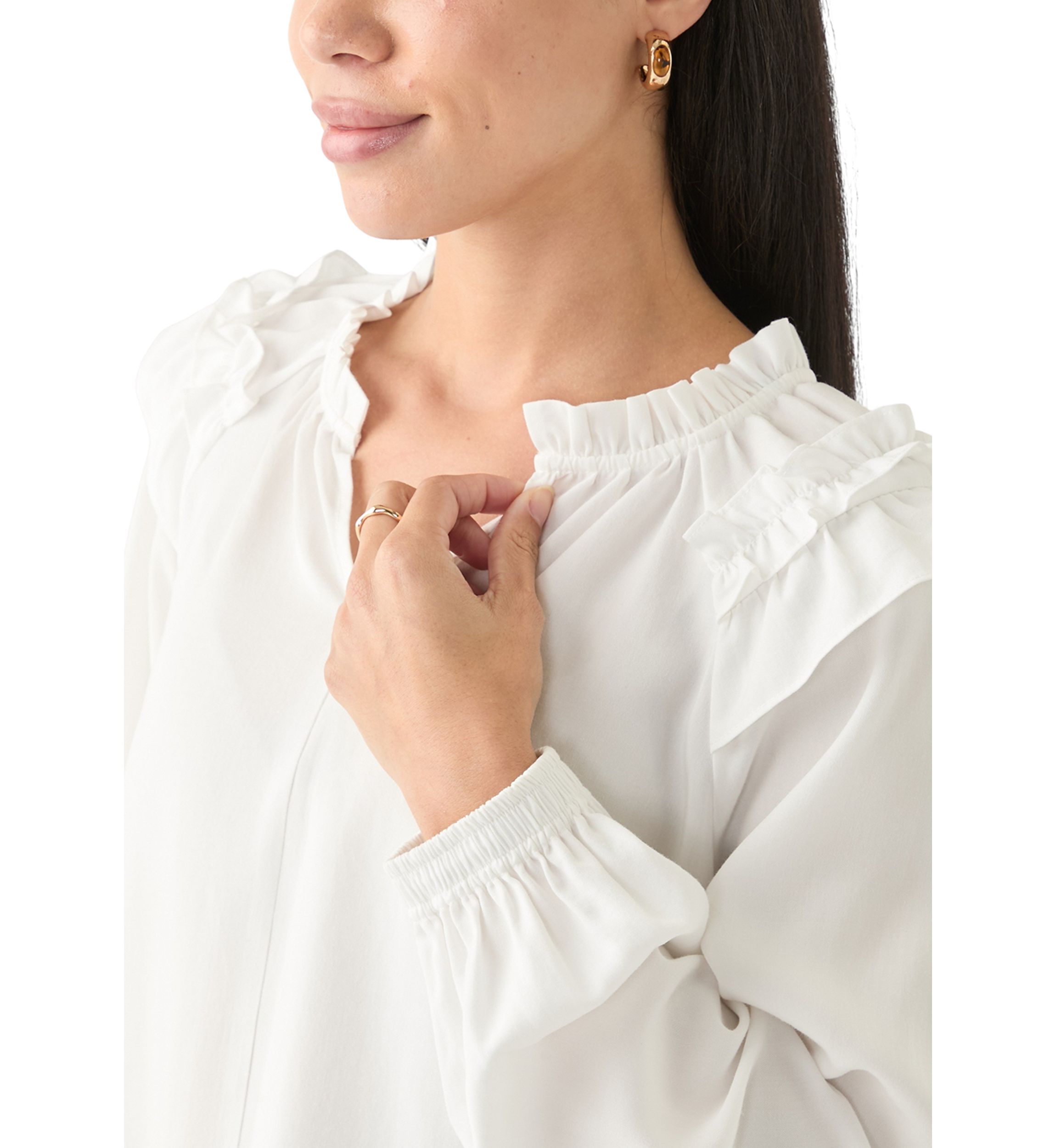 Petite Split Neck Ruffle Top