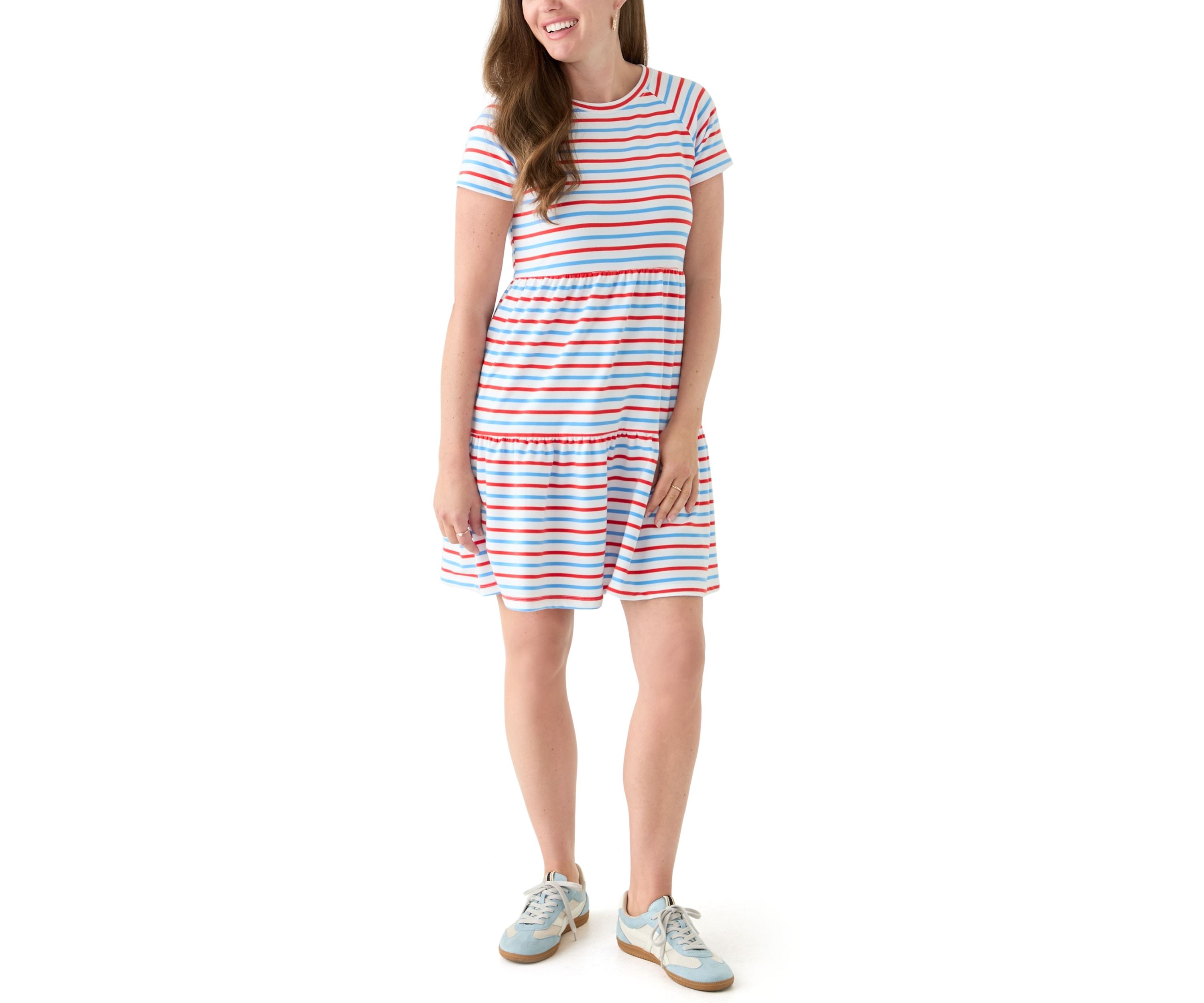 Petite Short Sleeve Stripe Dress