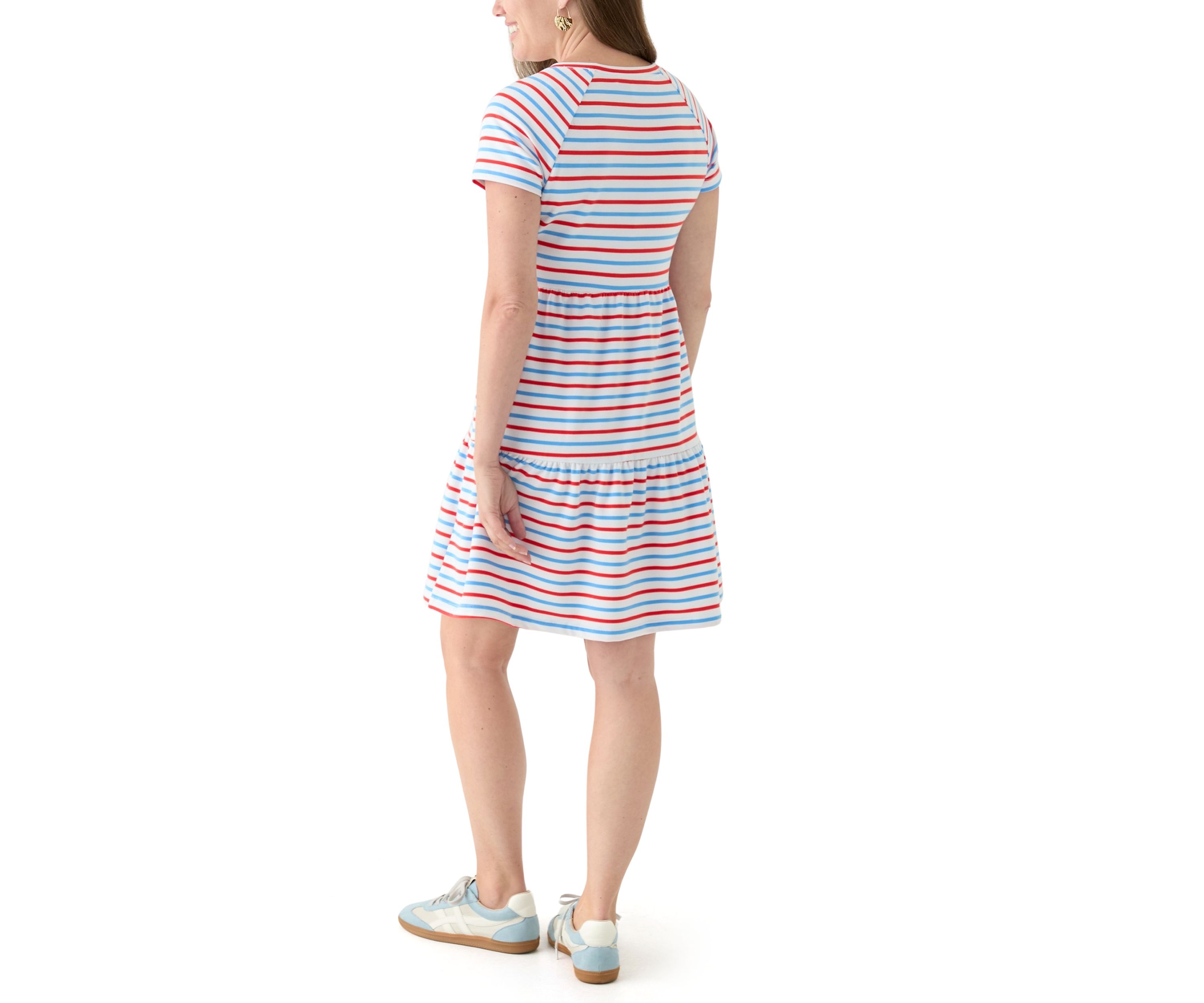 Petite Short Sleeve Stripe Dress