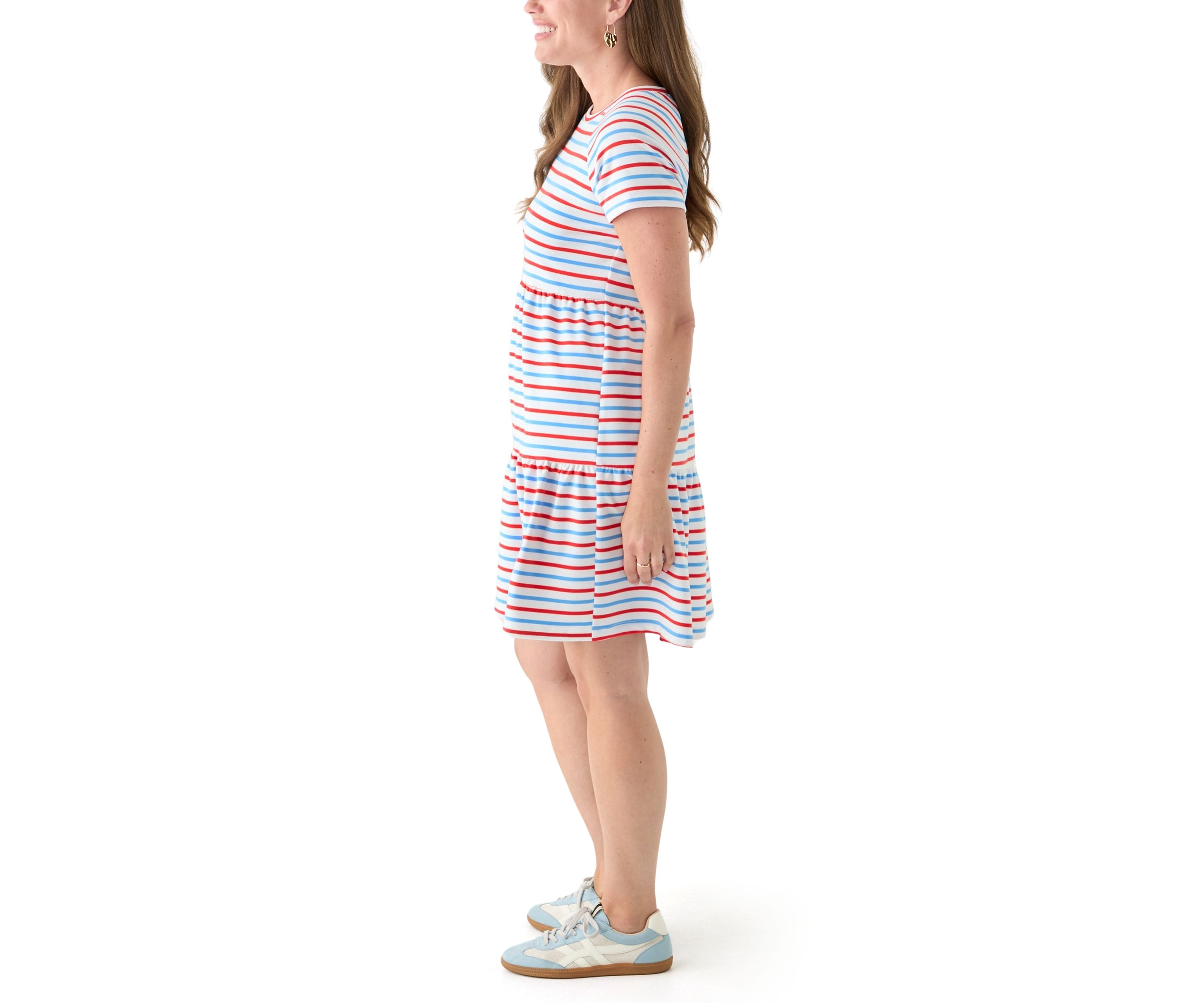 Petite Short Sleeve Stripe Dress