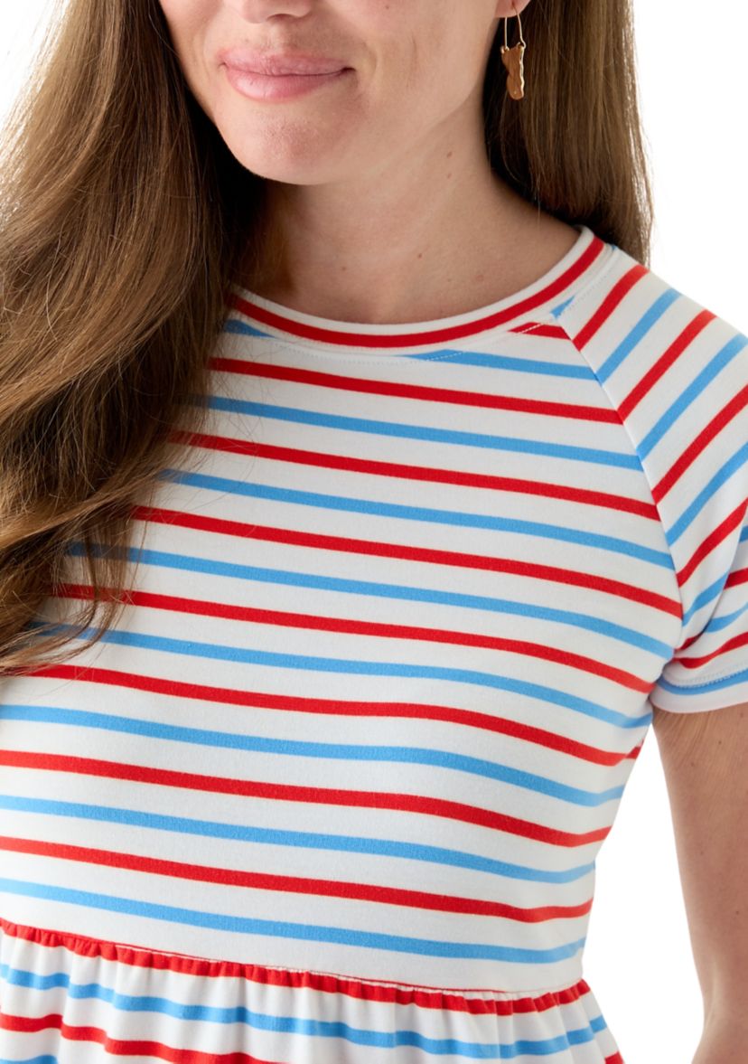 Petite Short Sleeve Stripe Dress
