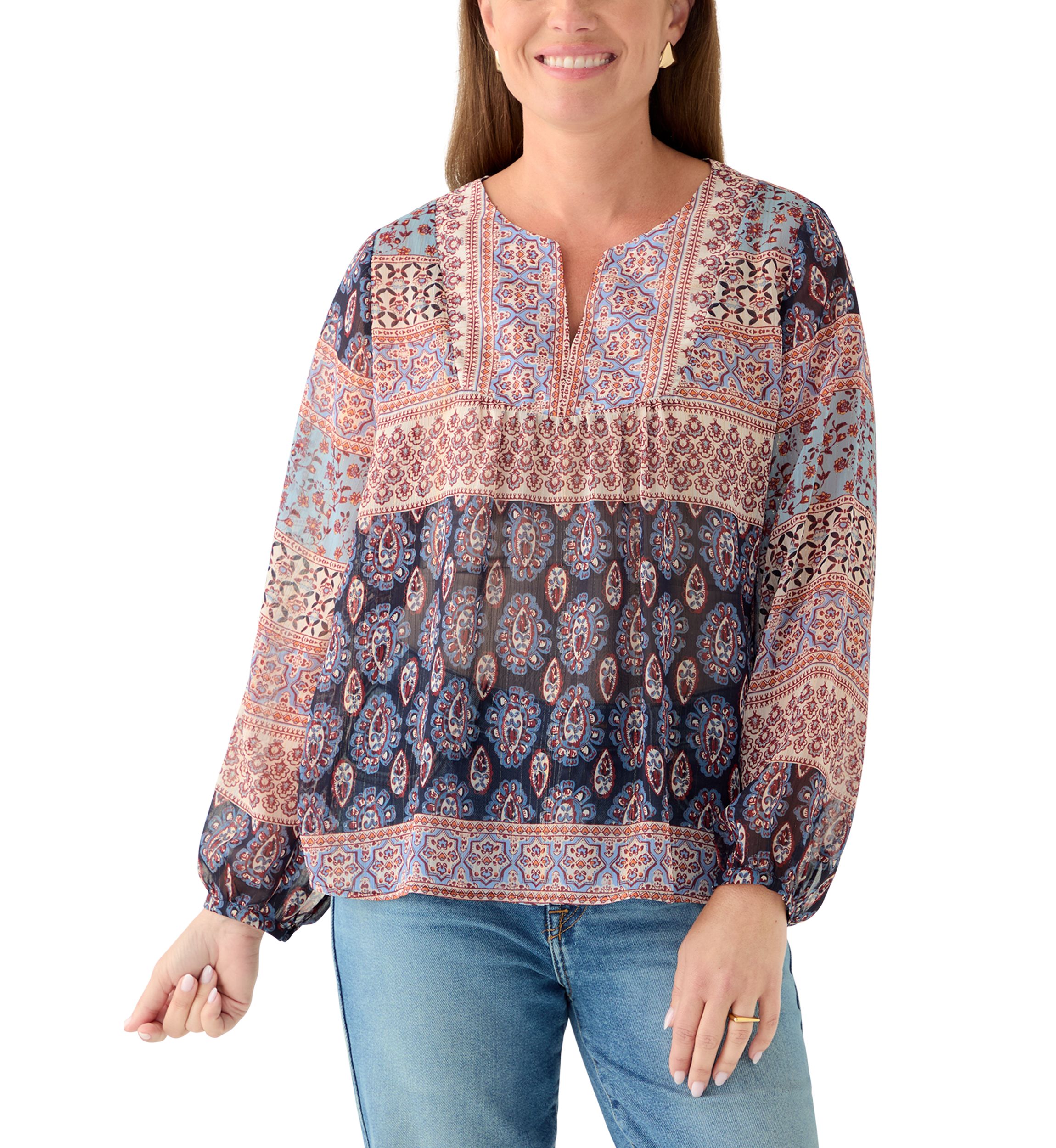 Petite Lurex Thread Print Blouse