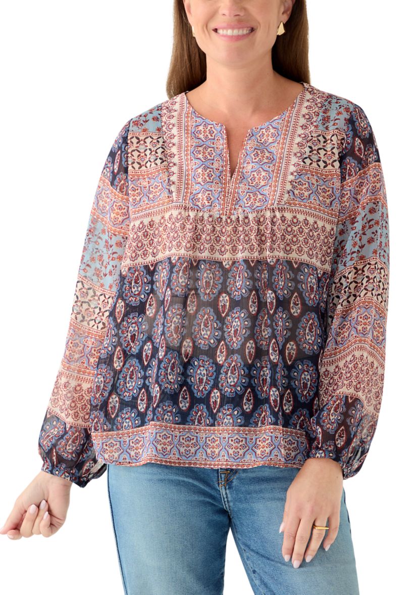 Petite Lurex Thread Print Blouse