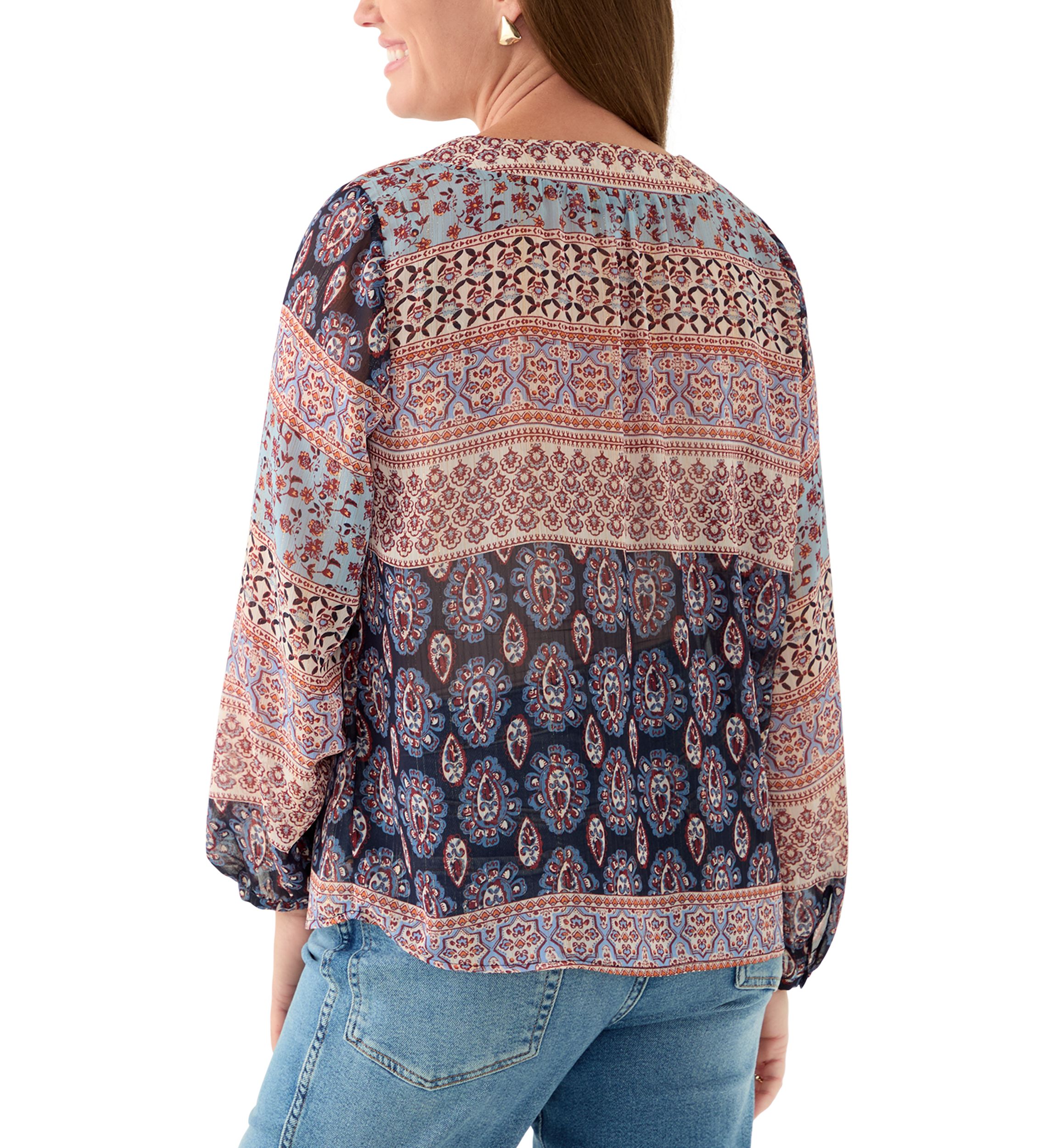 Petite Lurex Thread Print Blouse