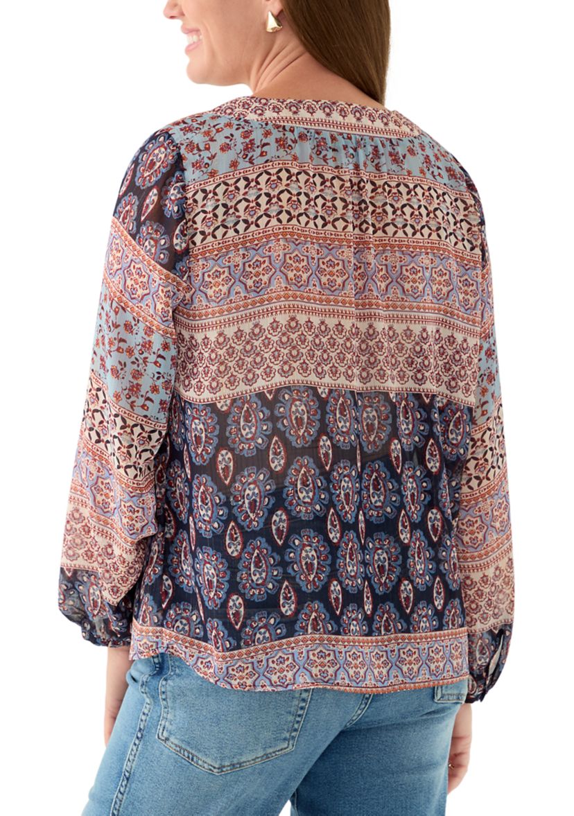 Petite Lurex Thread Print Blouse