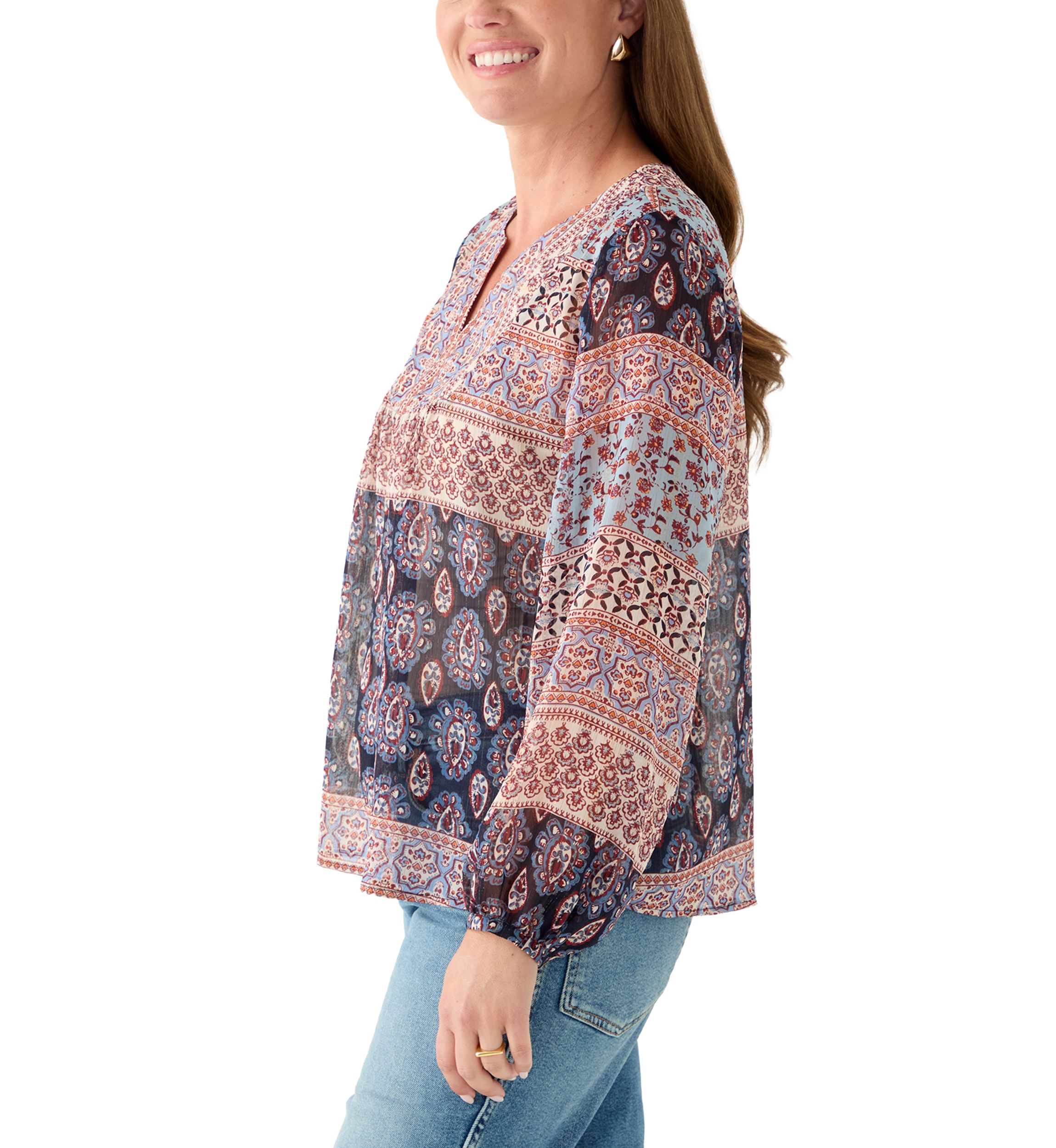 Petite Lurex Thread Print Blouse