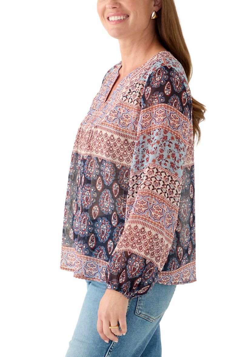 Petite Lurex Thread Print Blouse