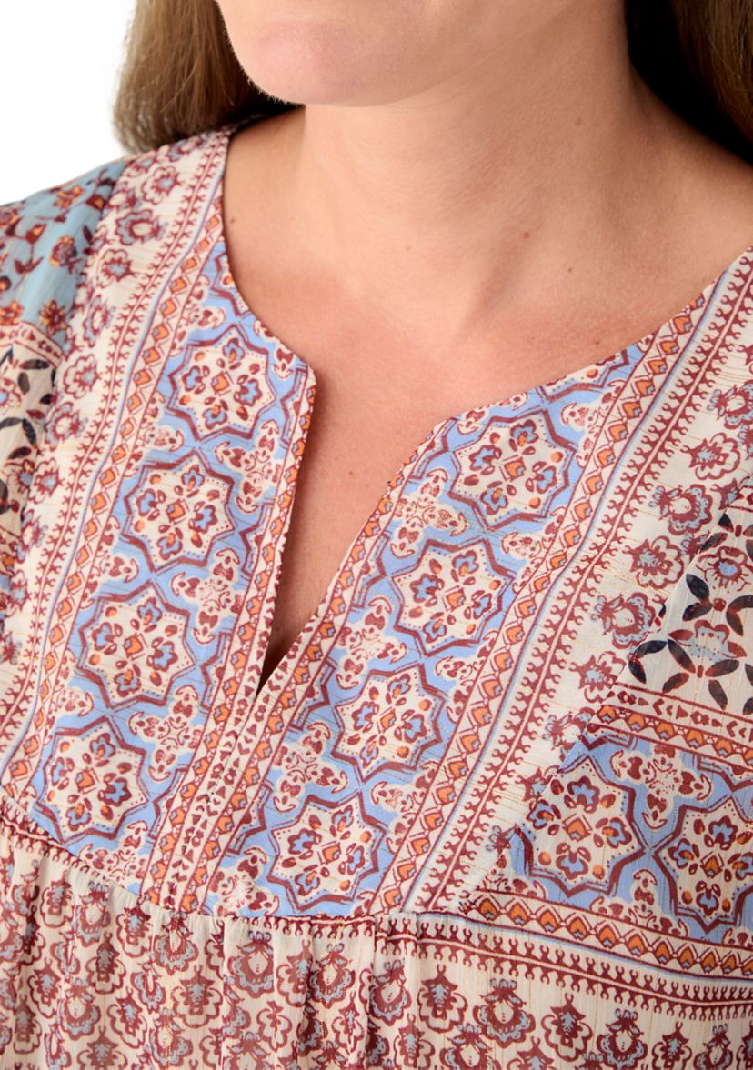 Petite Lurex Thread Print Blouse