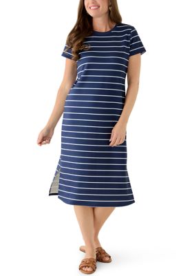 Fever Women's Petite Striped Midi Dress, Navy Blue, PXL