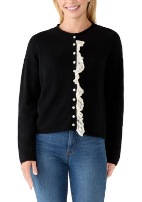 Single Thread Women's Petite Lace Trim Cardigan