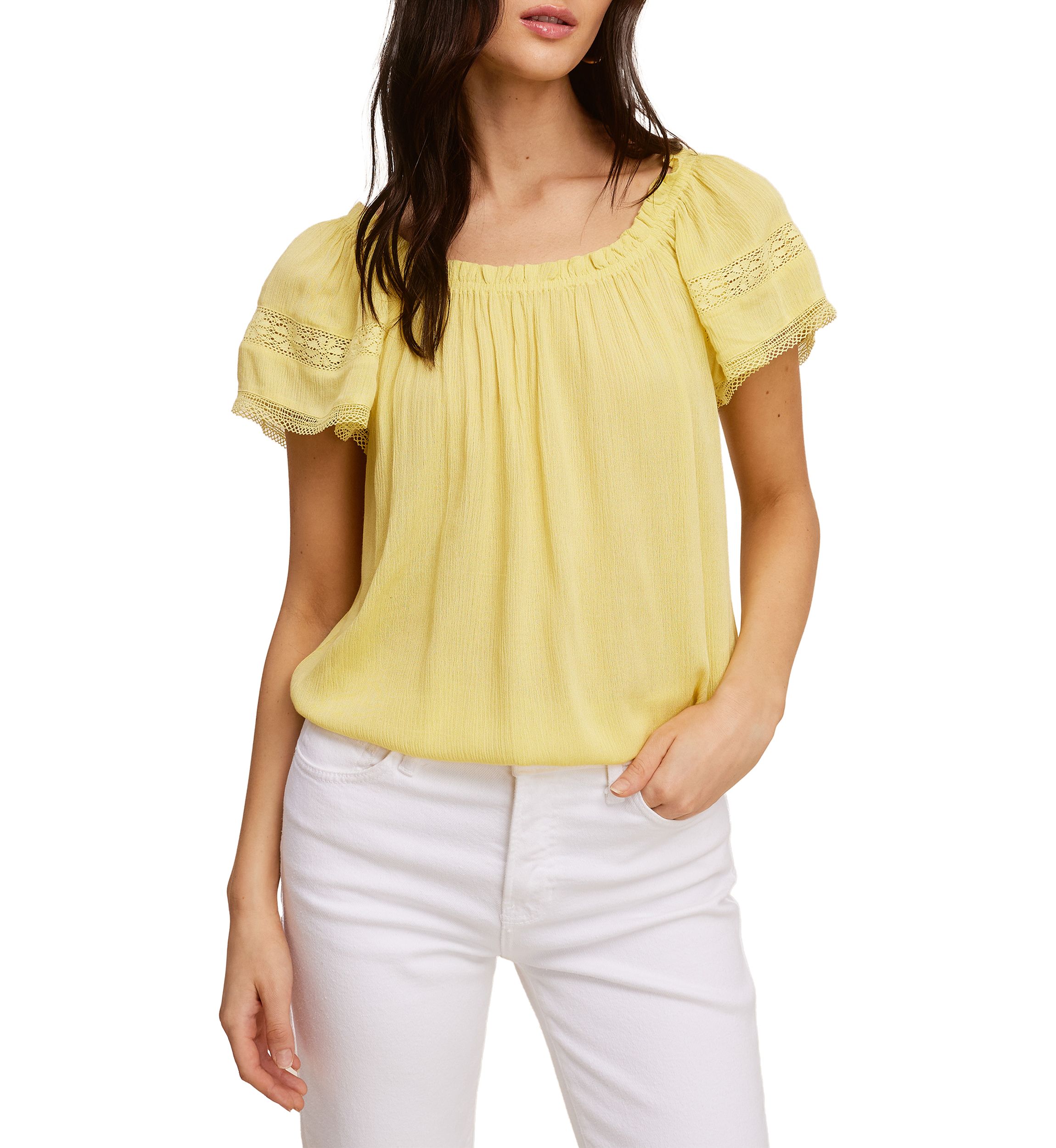 Petite Short Sleeve Peasant Top