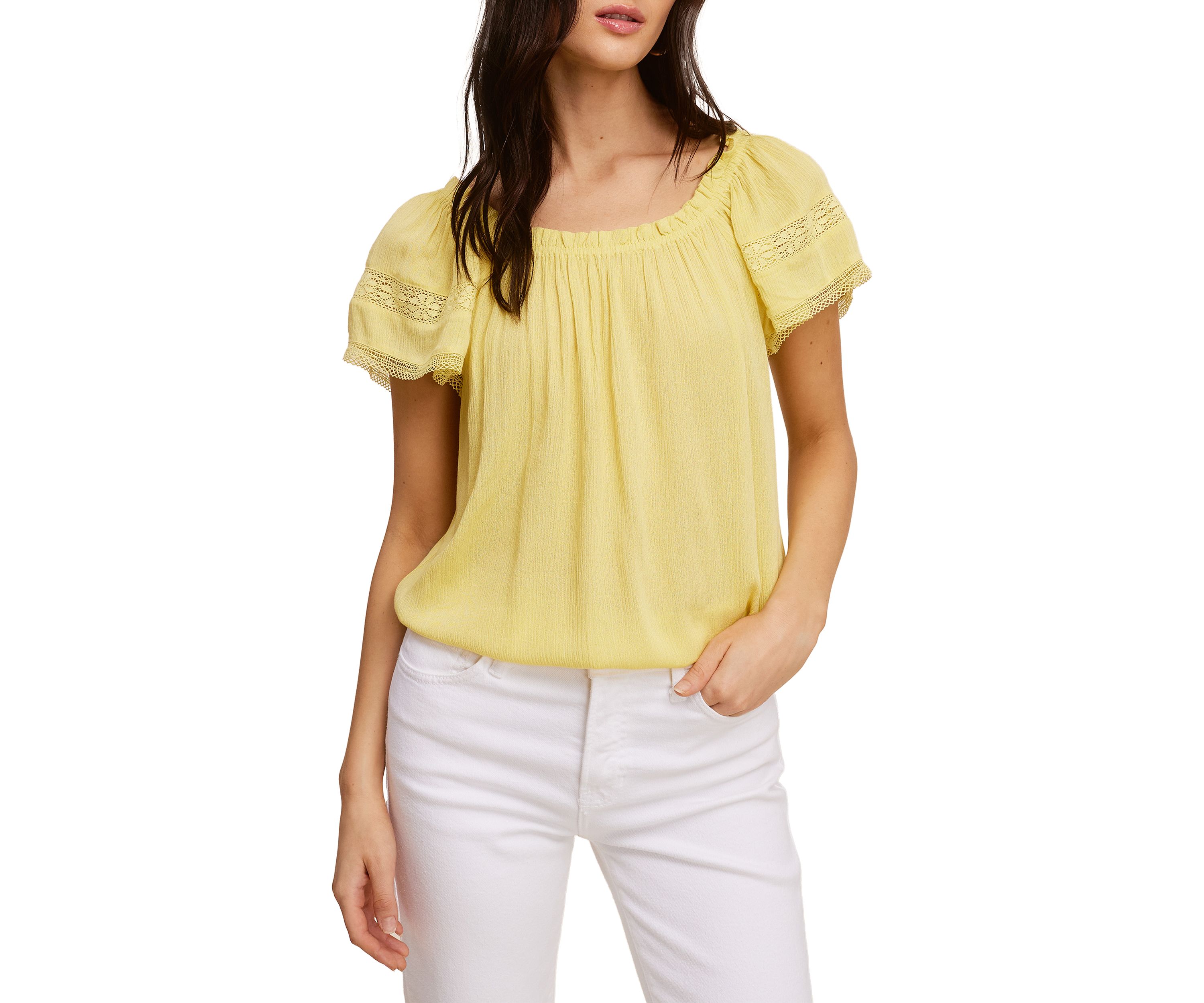 Petite Short Sleeve Peasant Top