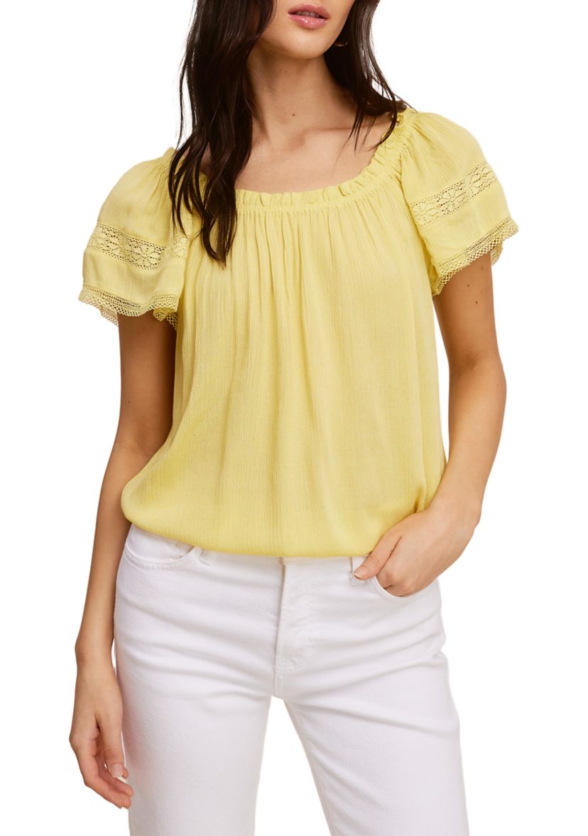 Petite Short Sleeve Peasant Top