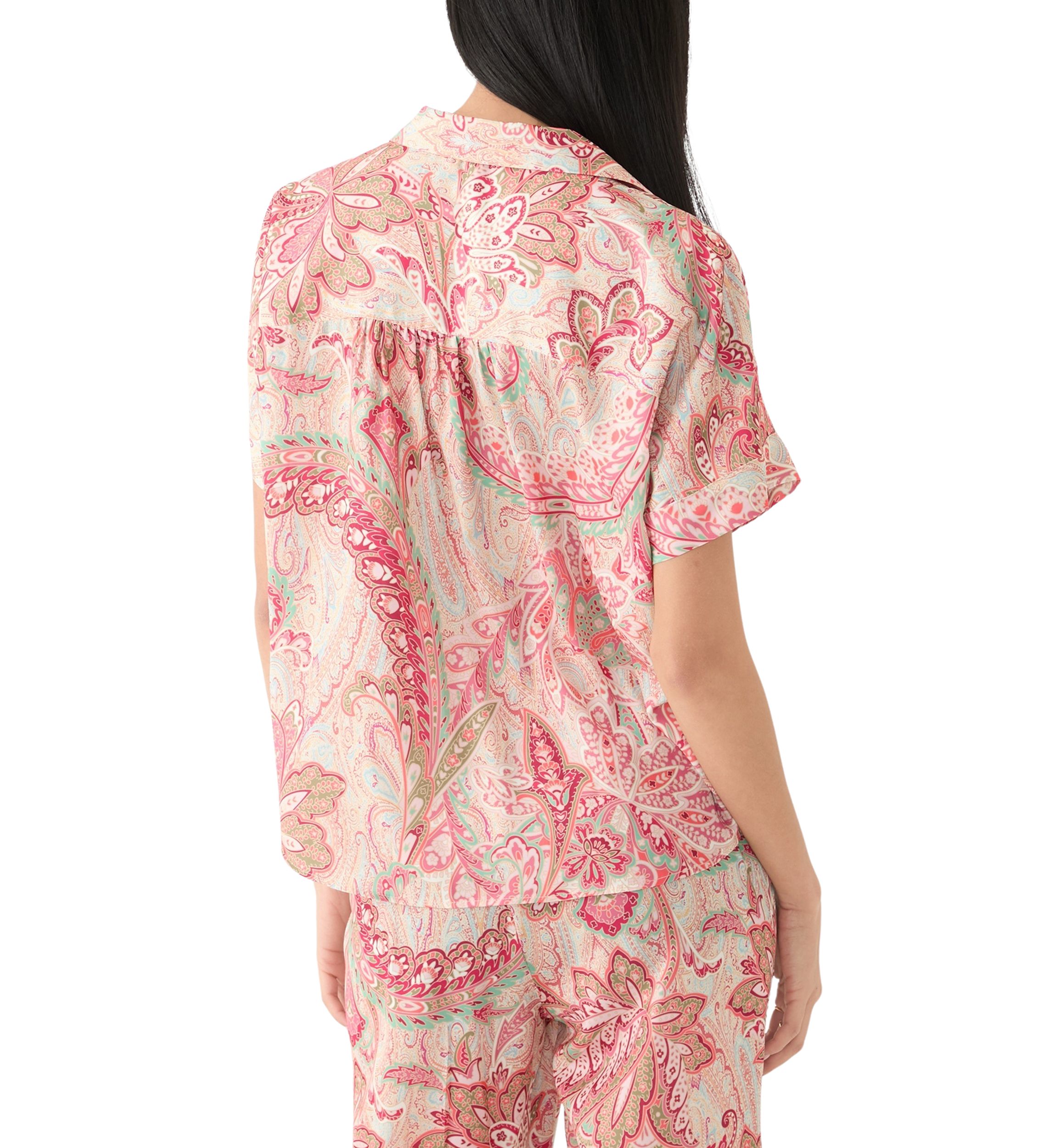 Petite Poplin Sleeve Knit Top with Button Placket