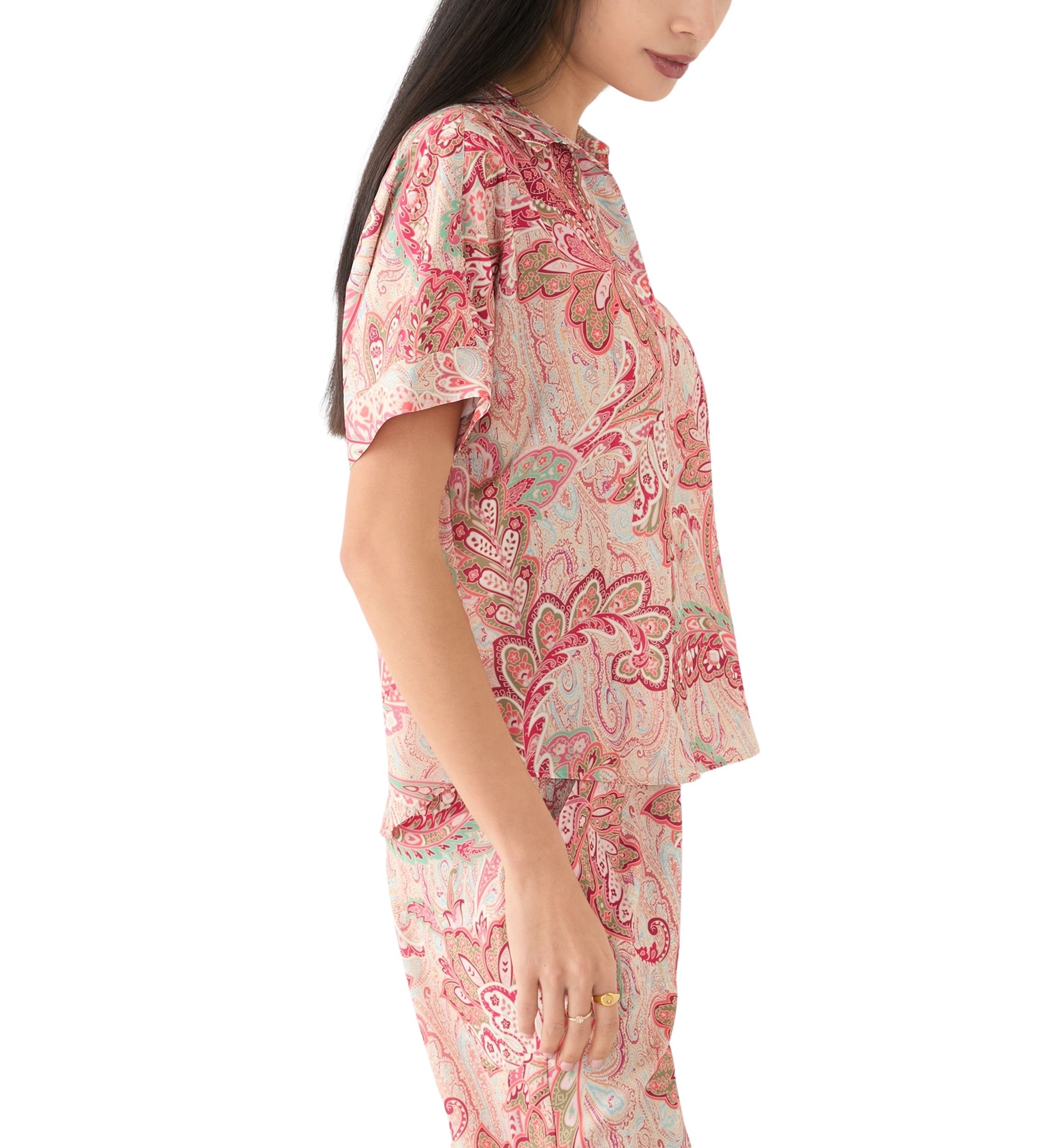 Petite Poplin Sleeve Knit Top with Button Placket