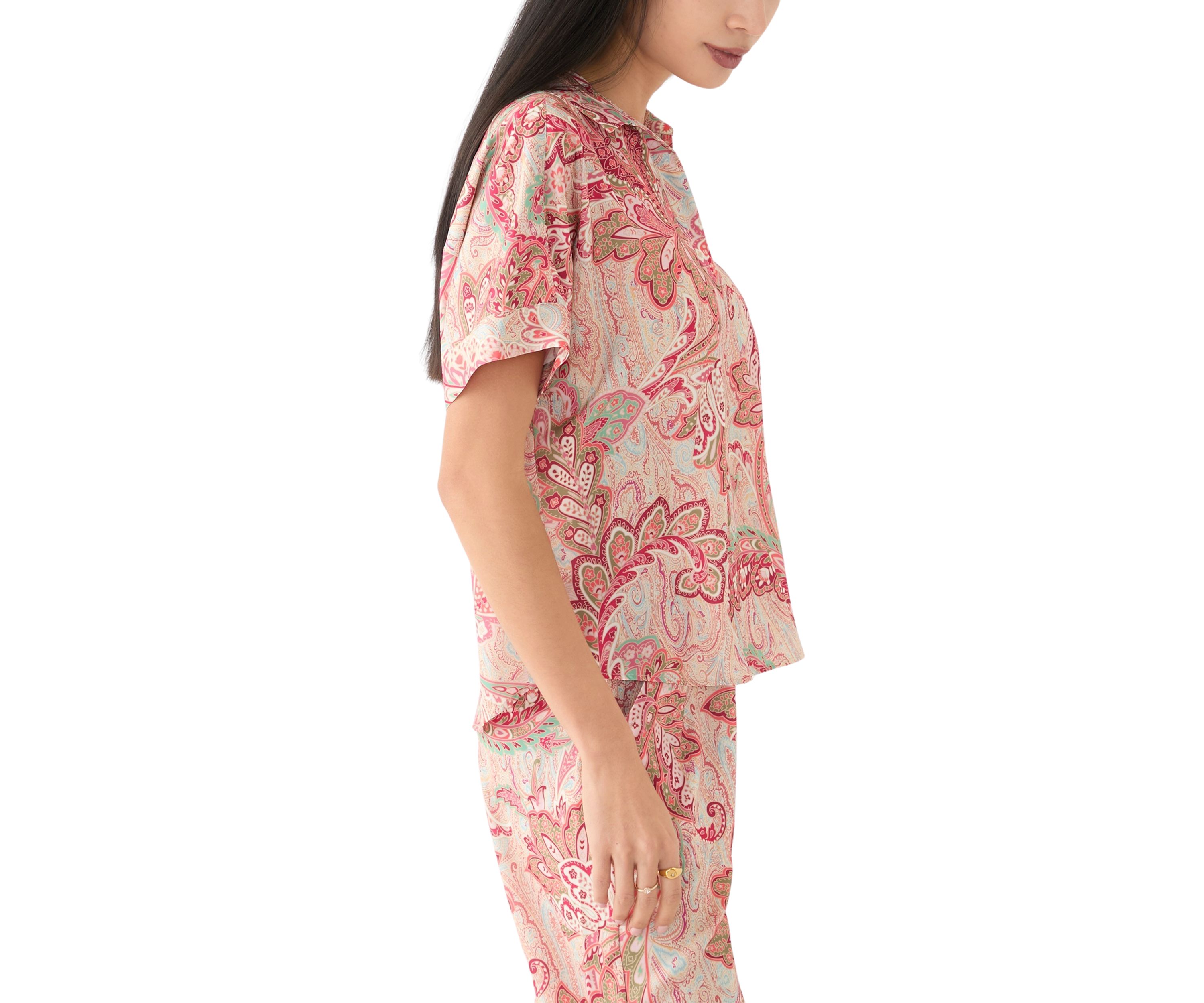 Petite Poplin Sleeve Knit Top with Button Placket