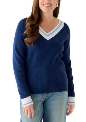 Single Thread Women's Petite Tipped Varsity Sweater