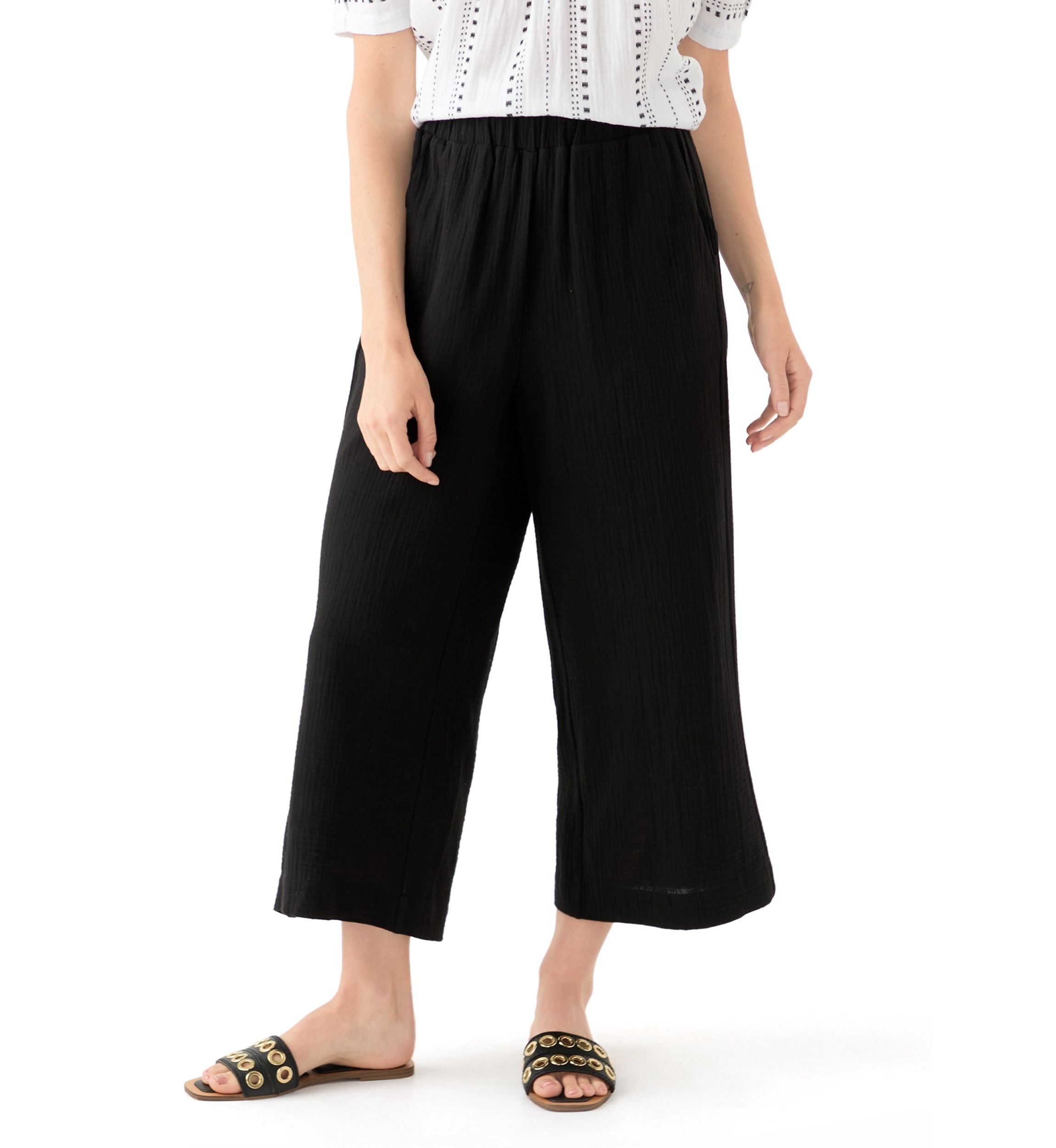Petite Pull On Cotton Gauze Trousers 