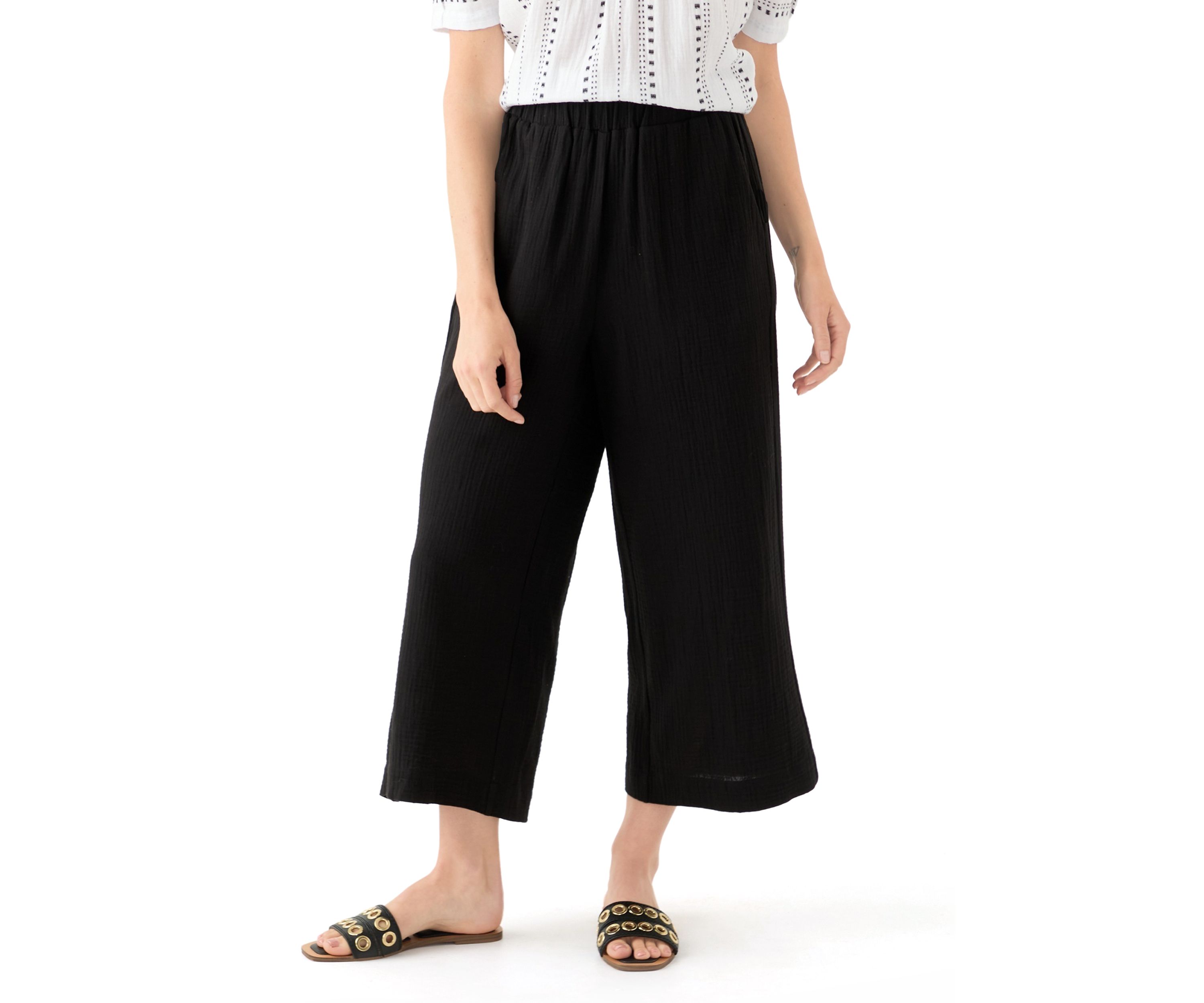 Petite Pull On Cotton Gauze Trousers 