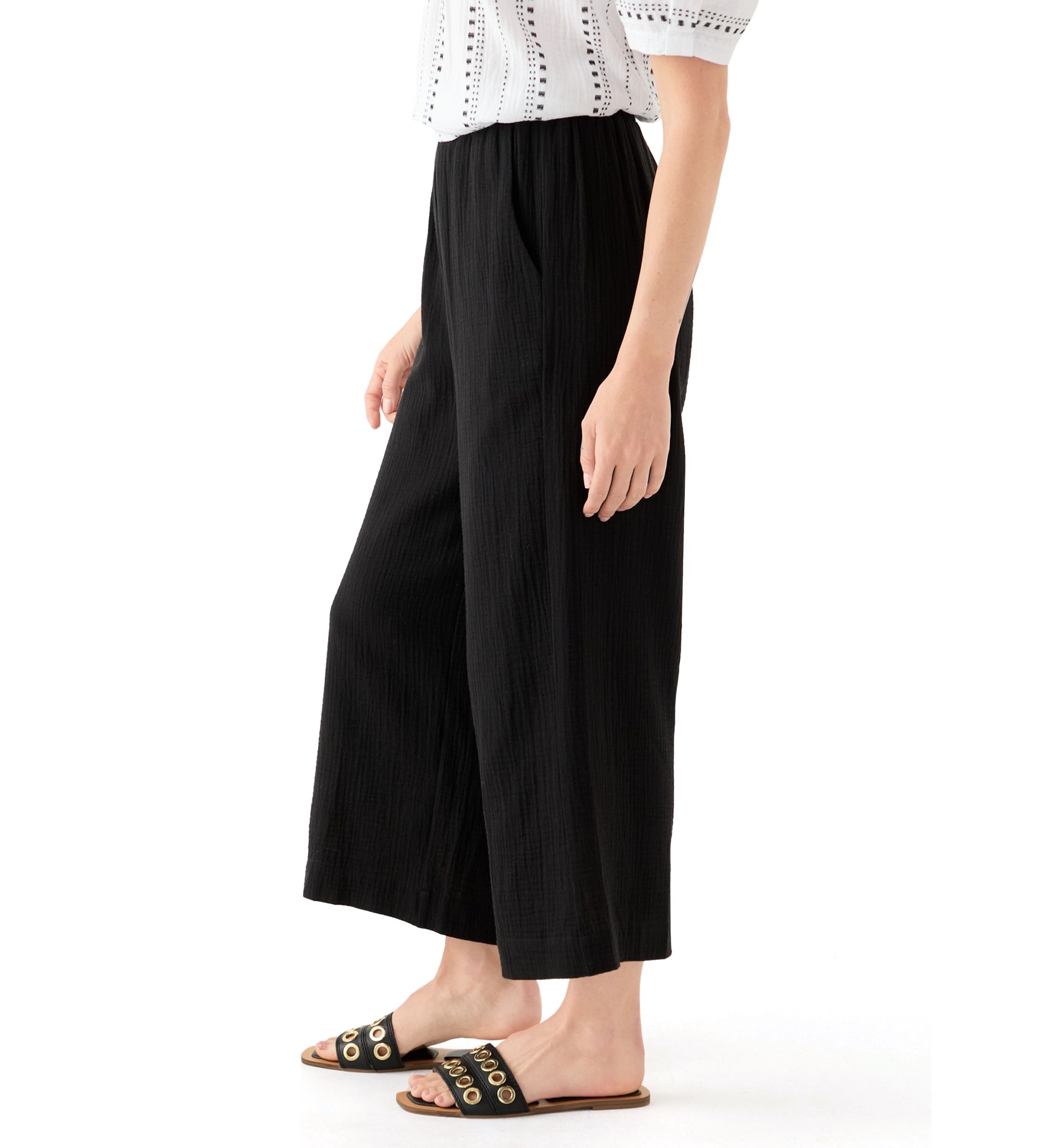 Petite Pull On Cotton Gauze Trousers 