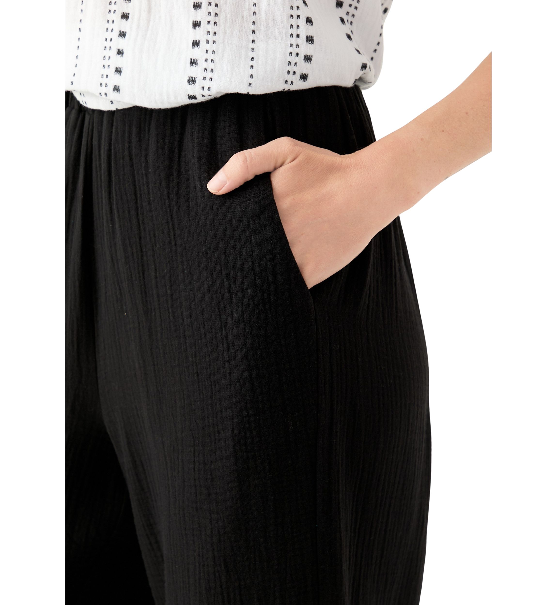 Petite Pull On Cotton Gauze Trousers 