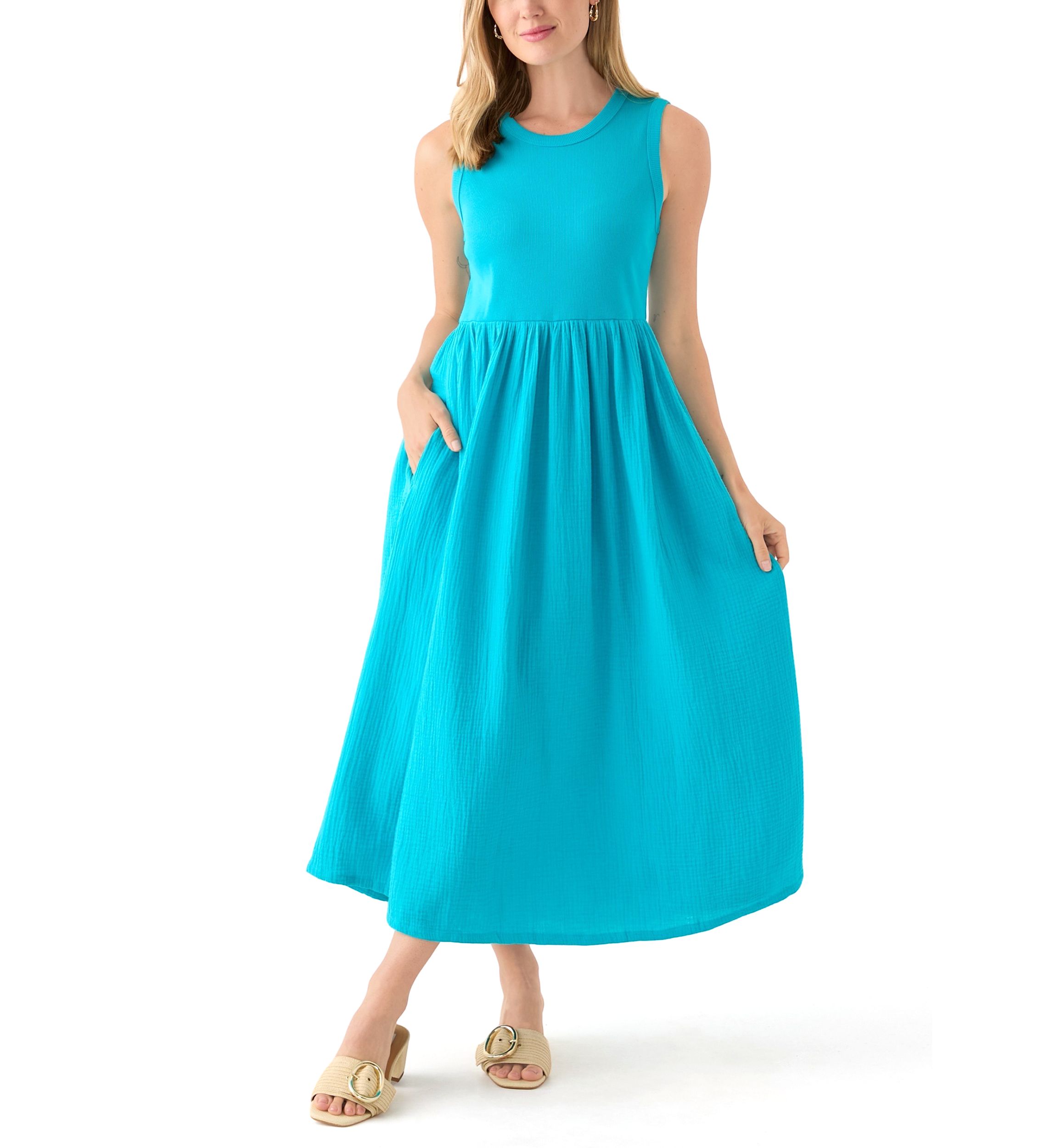 Petite Sleeveless Solid Midi Dress