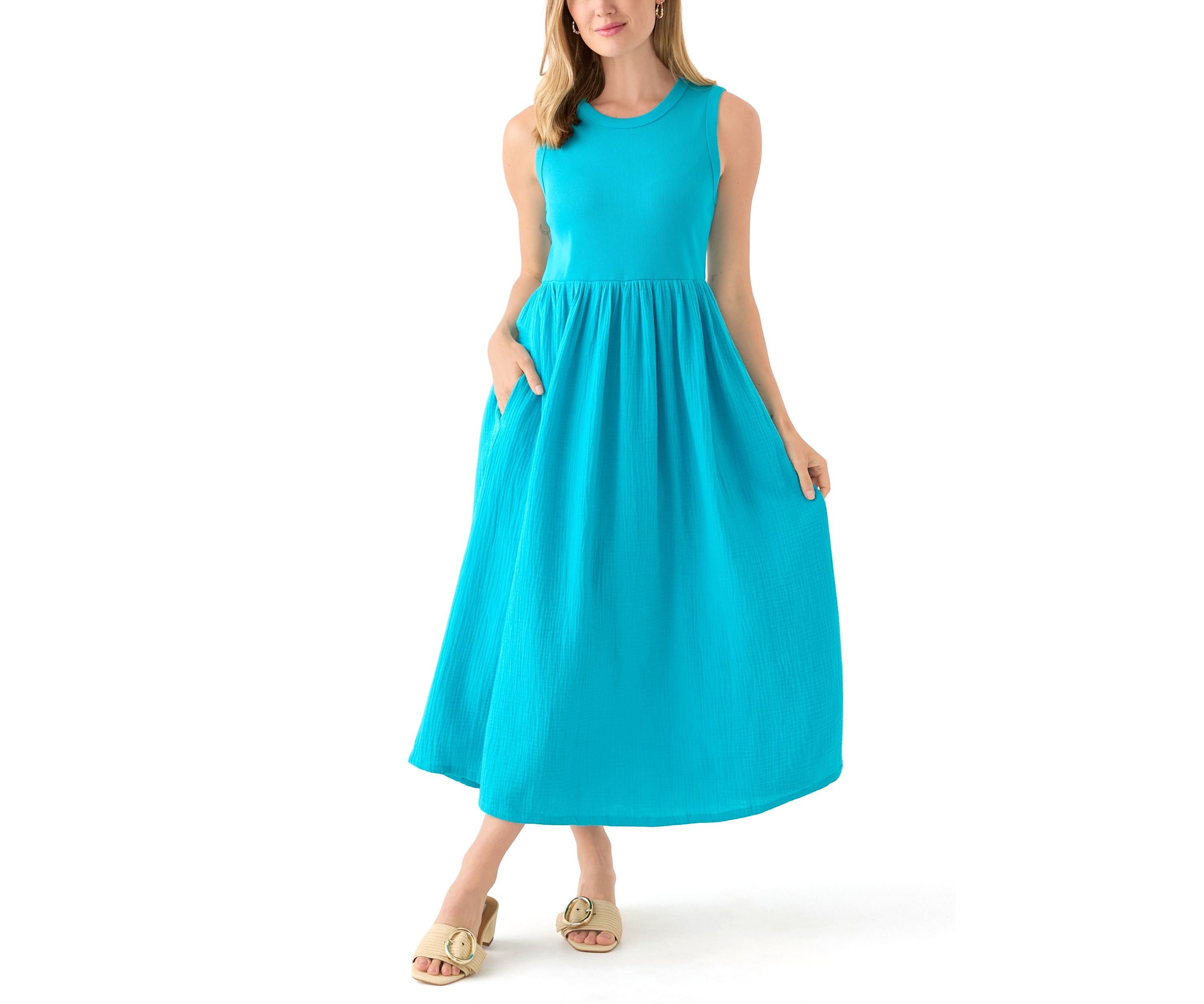 Petite Sleeveless Solid Midi Dress