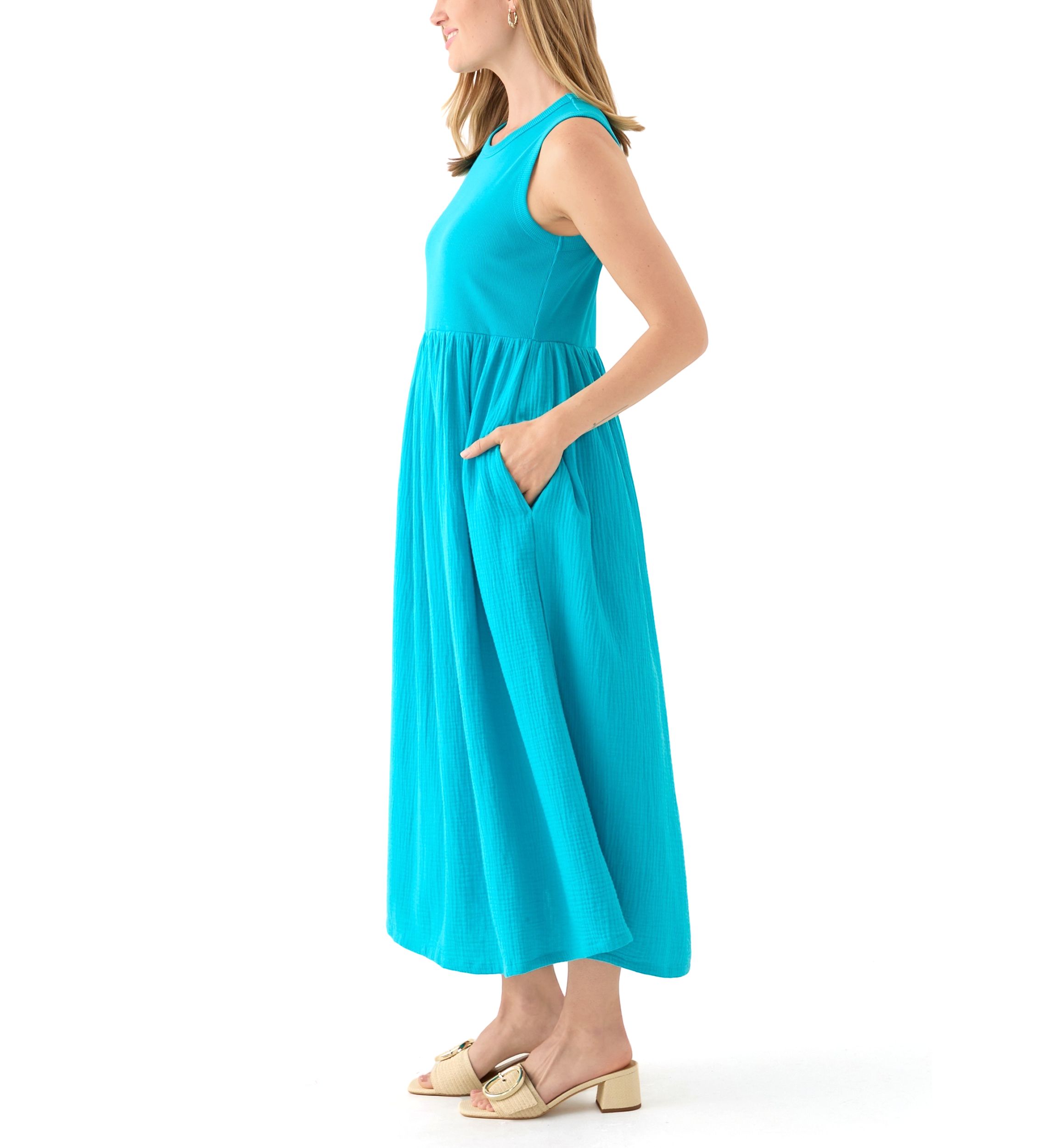 Petite Sleeveless Solid Midi Dress